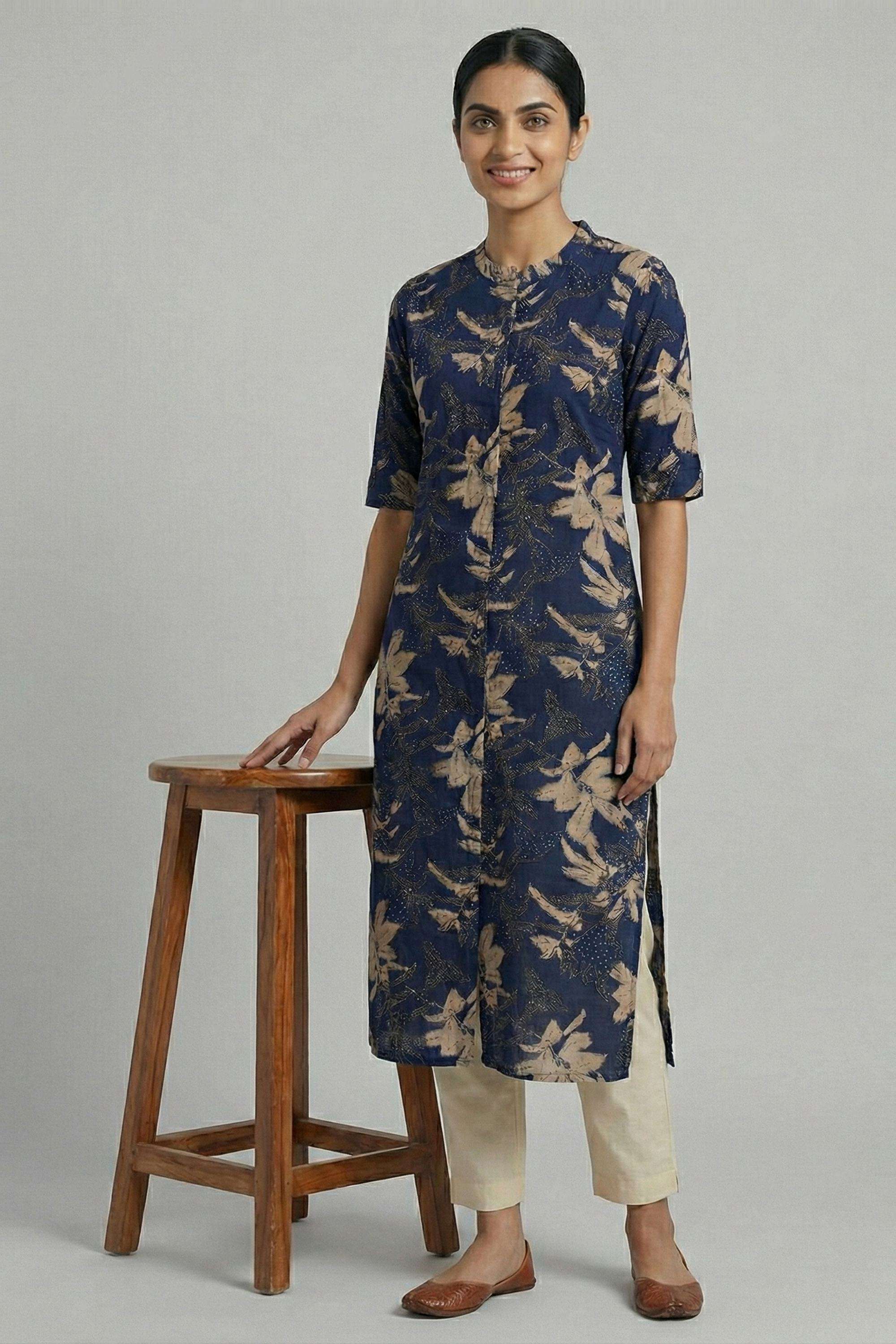 Floral-Silk-High-Neck-Women-s-Ethnic-Kurta