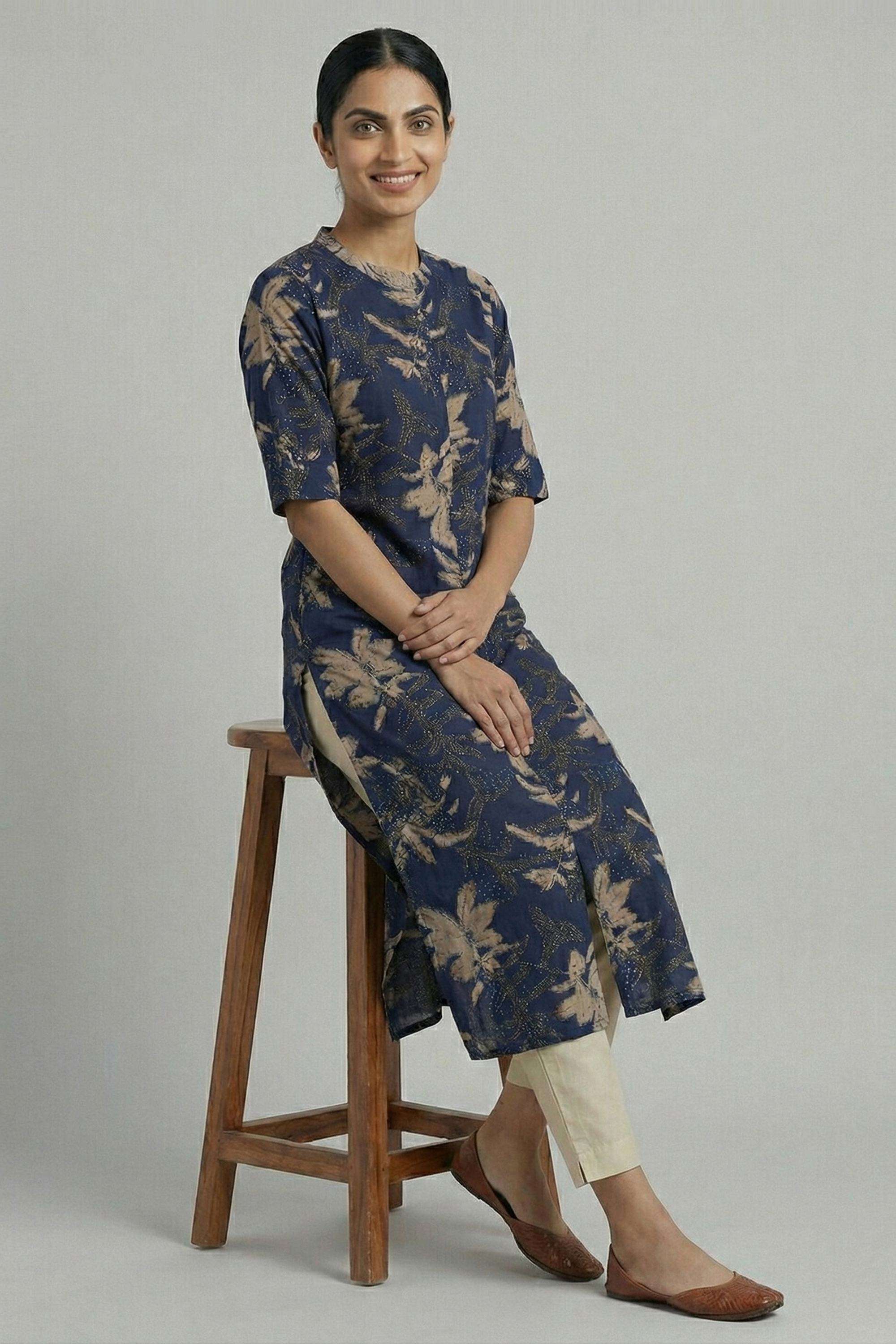 Floral-Silk-High-Neck-Women-s-Ethnic-Kurta