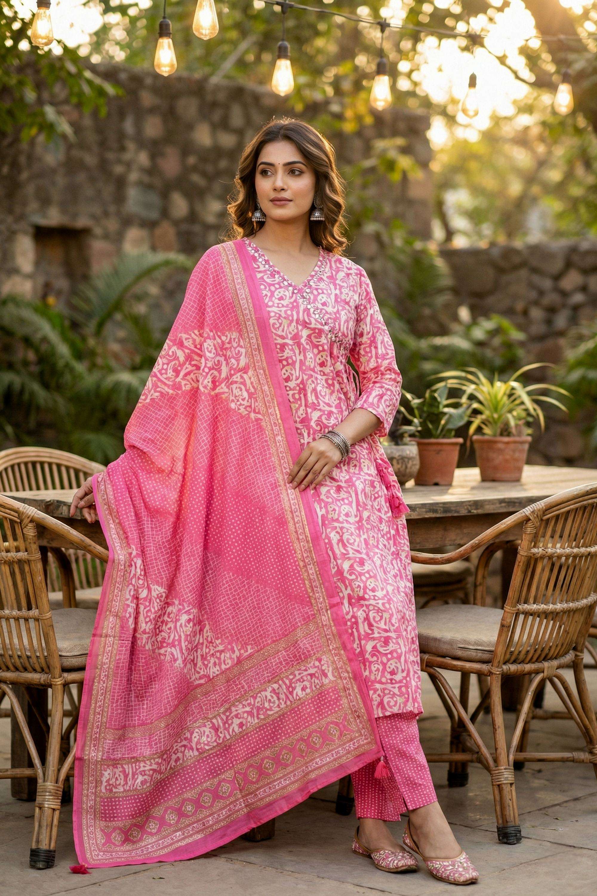 Printed-Muslin-V-Neck-Women-Kurta-with-Pant-and-Dupatta