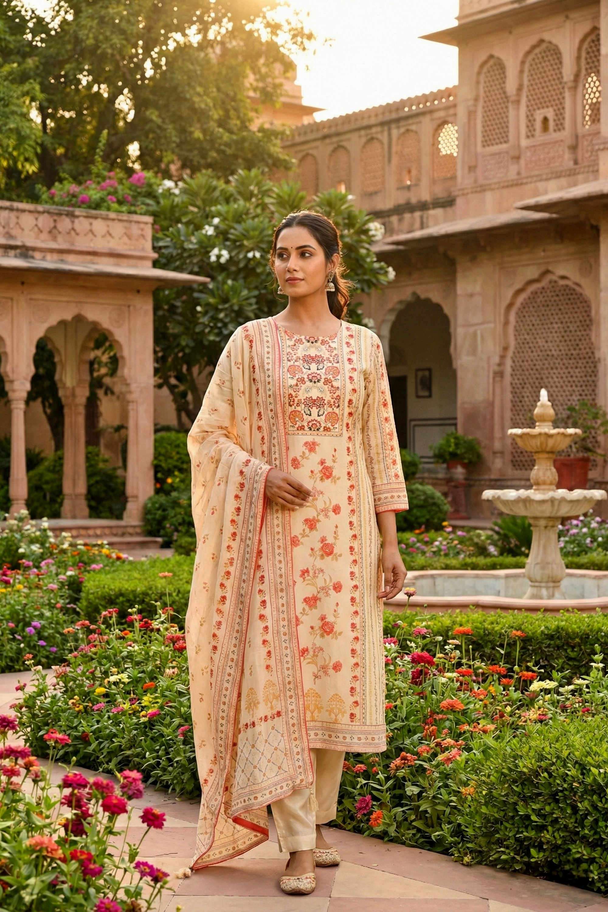 Floral-Silk-Round-Neck-Women-Kurta-with-Pant-and-Dupatta