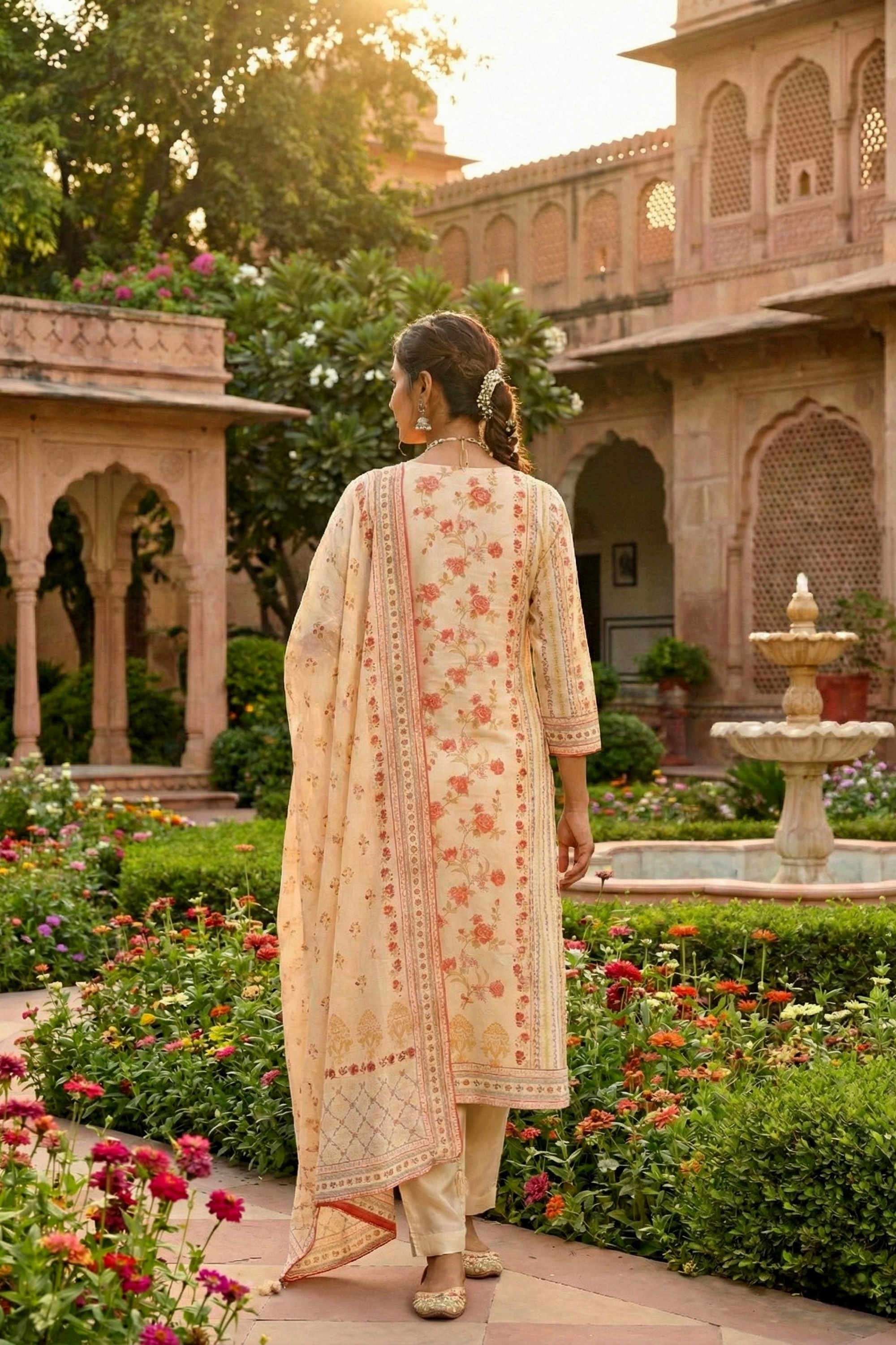 Floral-Silk-Round-Neck-Women-Kurta-with-Pant-and-Dupatta
