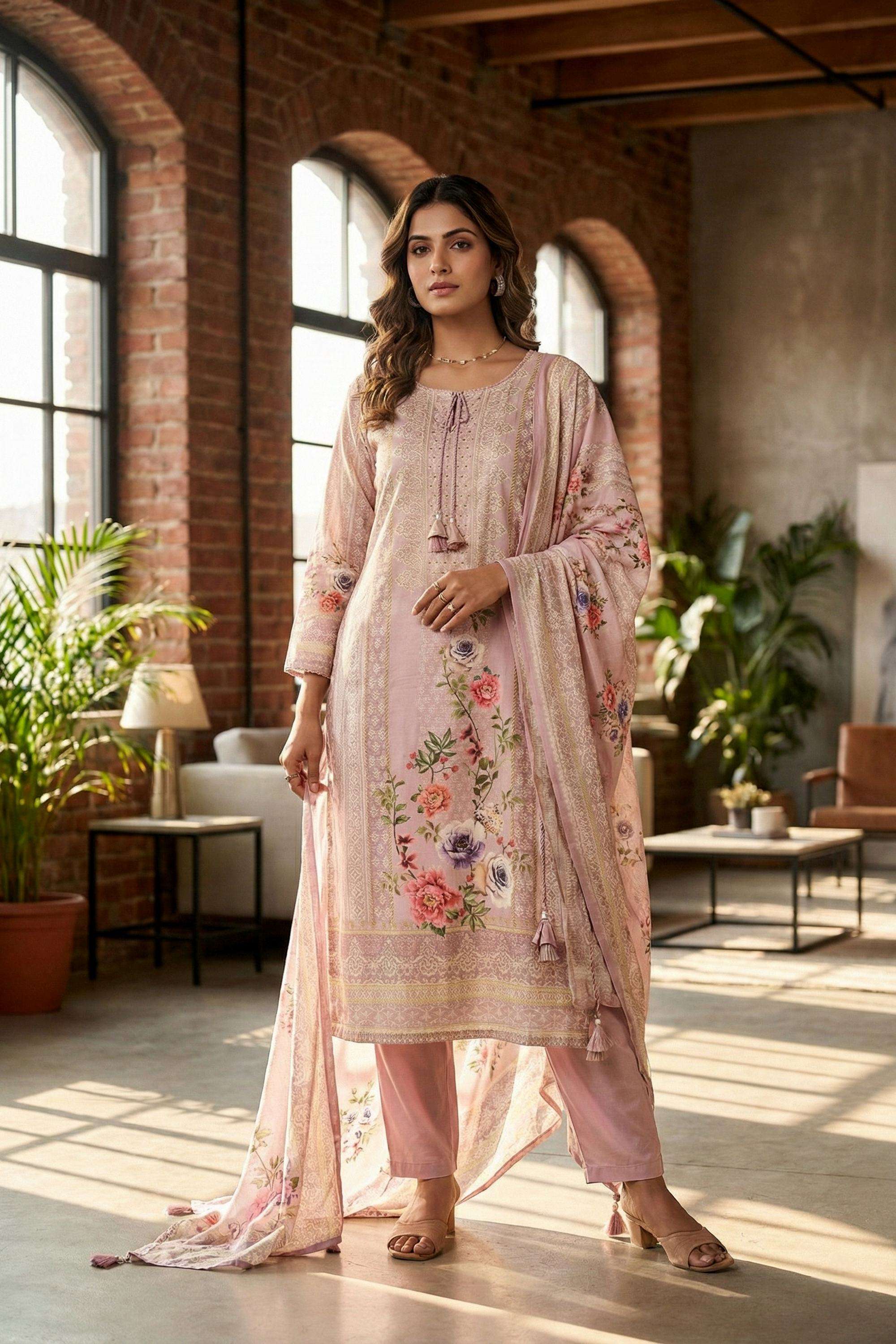 Floral-Muslin-Round-Neck-Women-s-Festive-Wear-Kurta-Set