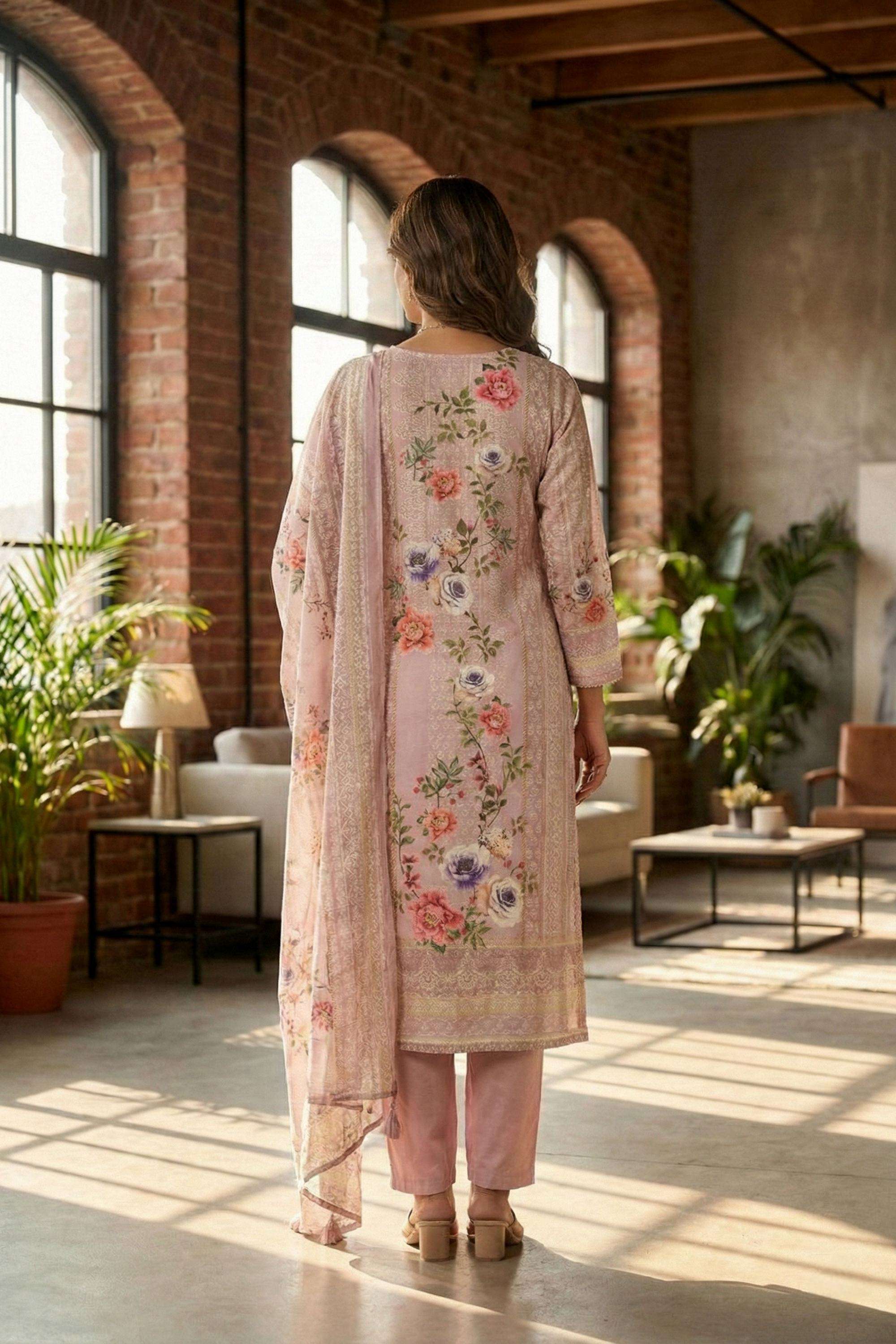 Floral-Muslin-Round-Neck-Women-Kurta-with-Pant-and-Dupatta