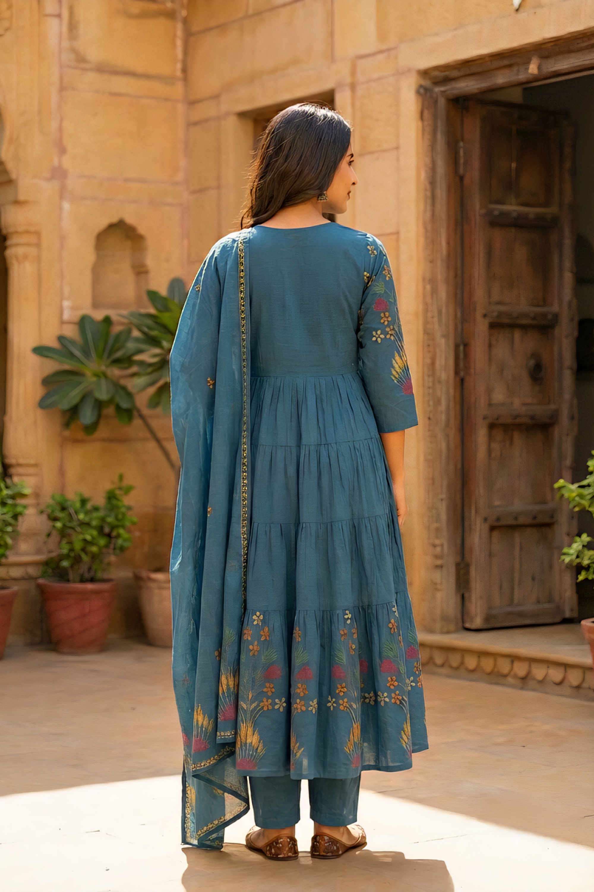 Embroidered-Cotton-V-Neck-Women-Kurta-with-Pant-and-Dupatta
