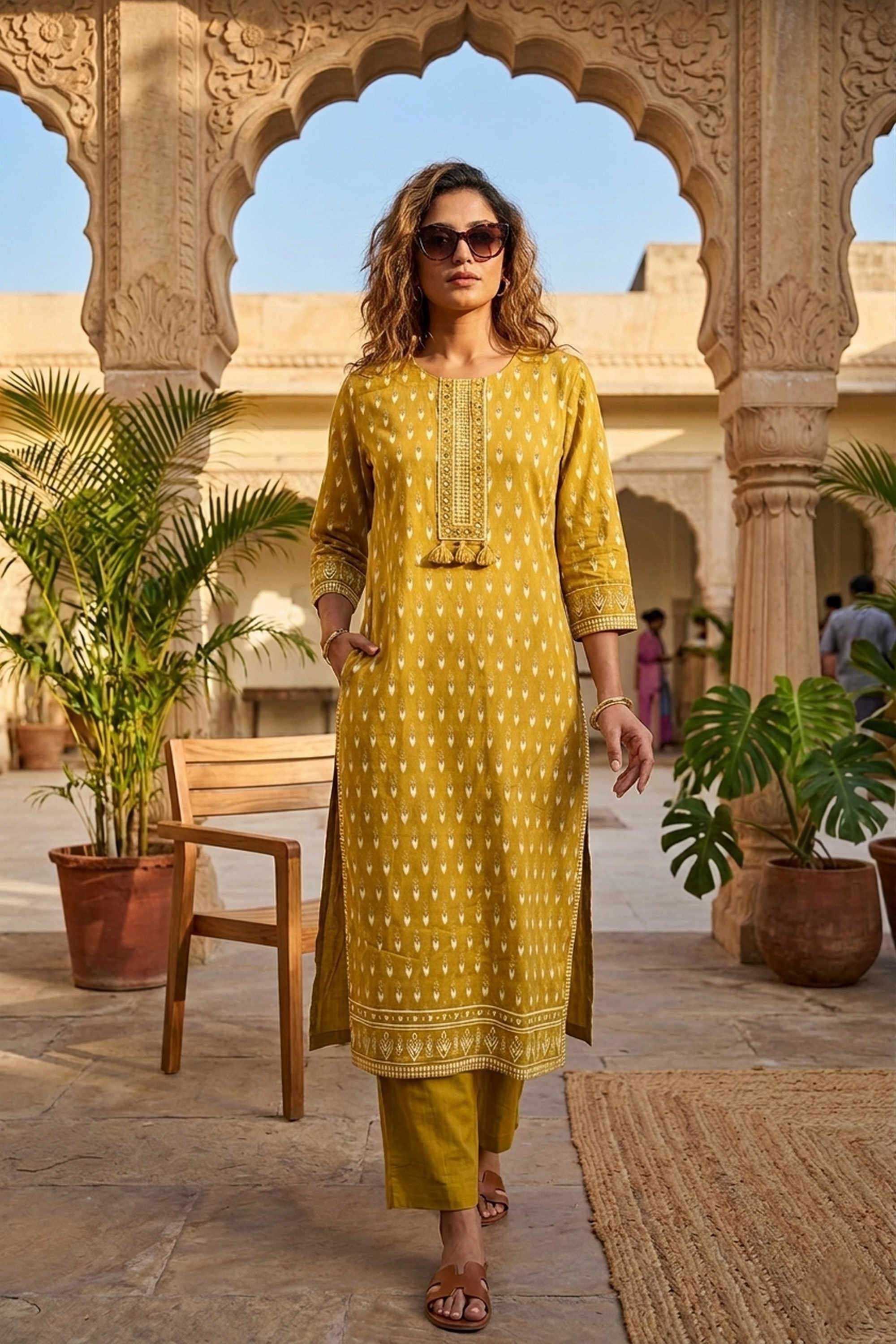Printed-Blended-Fabric-Round-Neck-Women-s-Casual-Wear-Kurta-Set