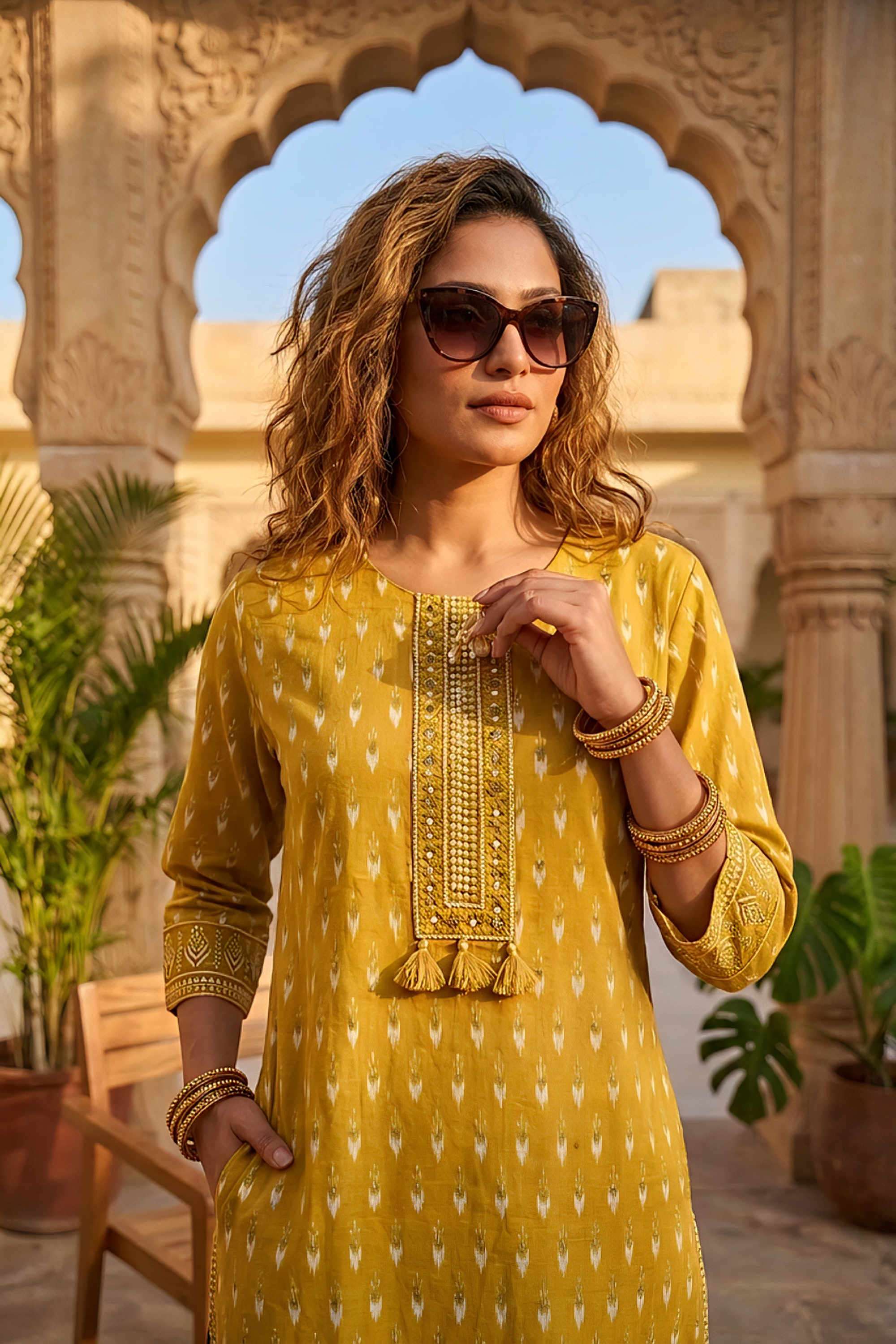 Printed-Blended-Fabric-Round-Neck-Women-s-Casual-Wear-Kurta-Set