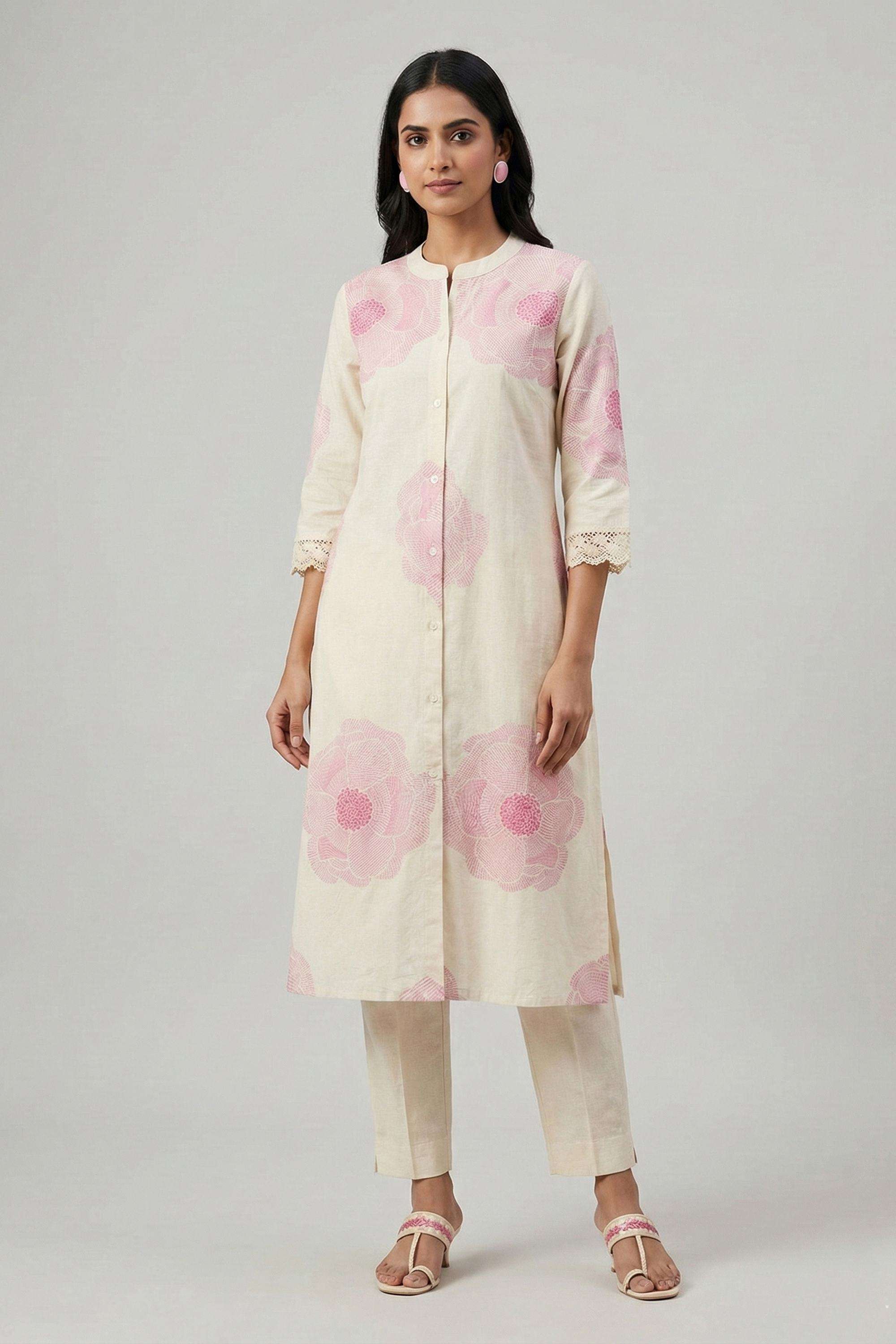 Printed-Blended-Fabric-High-Neck-Women-s-Ethnic-Kurta