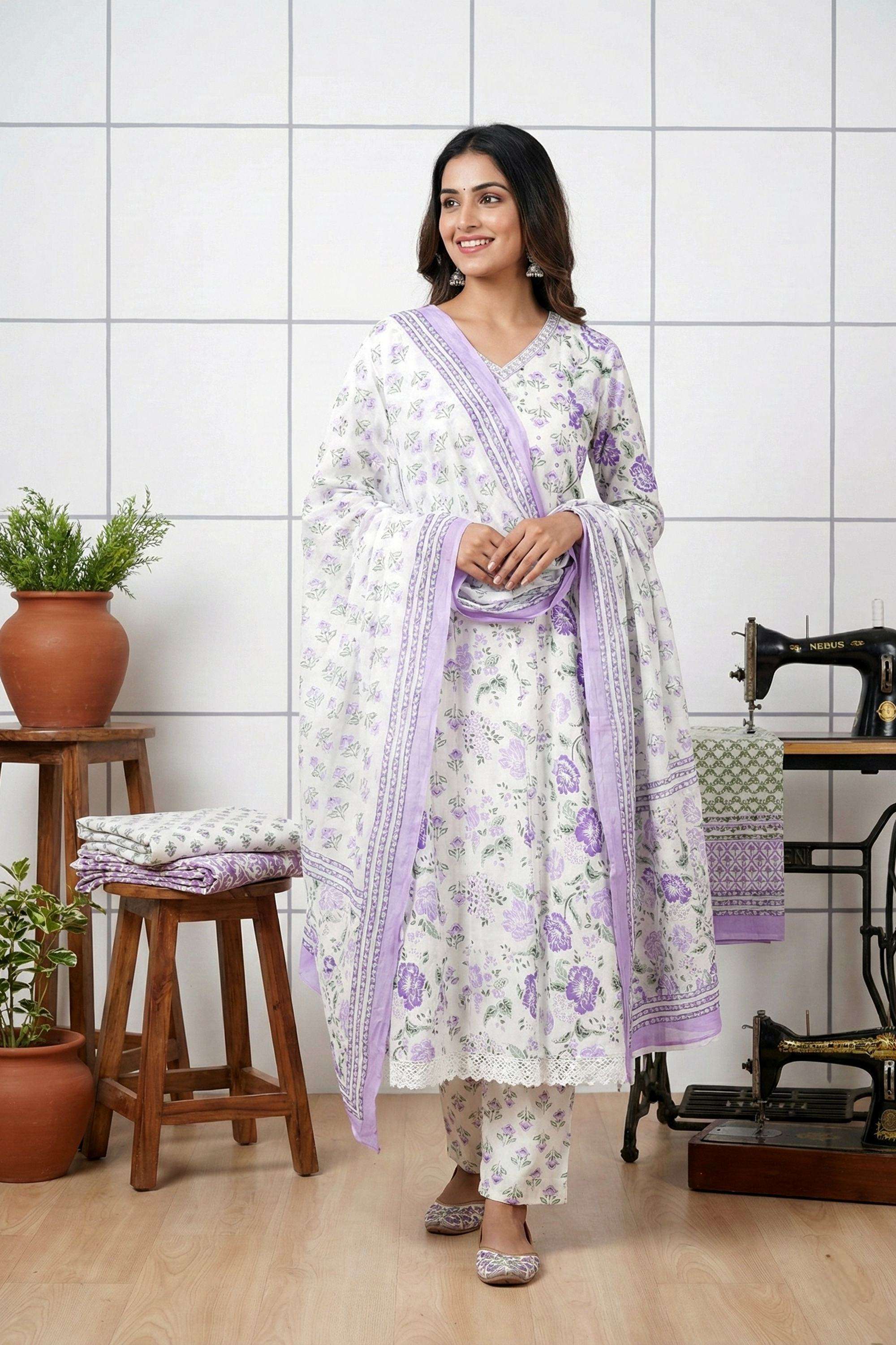 Floral-Cotton-Round-Neck-Women-s-Ethnic-Kurta-Set