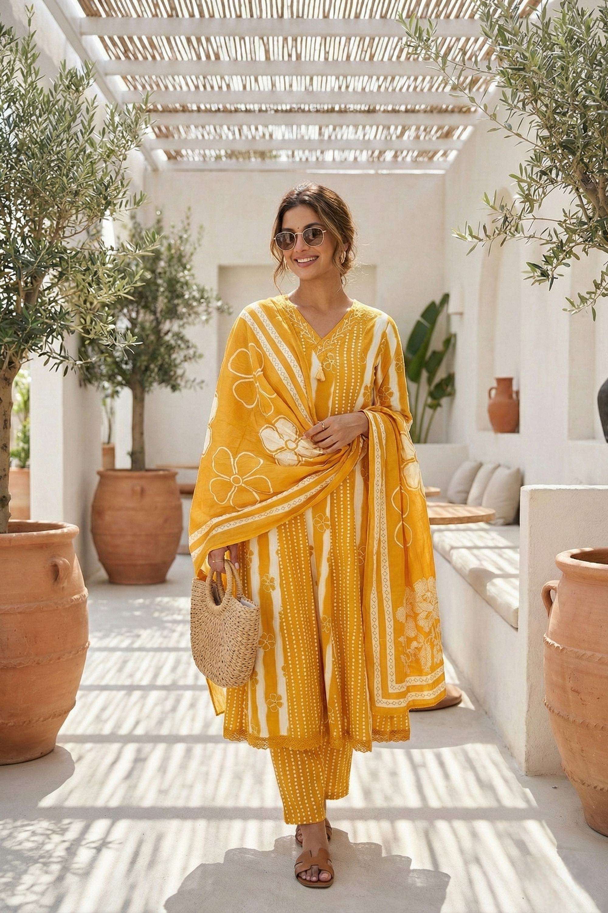 Printed-Cotton-V-Neck-Women-Kurta-with-Pant-and-Dupatta