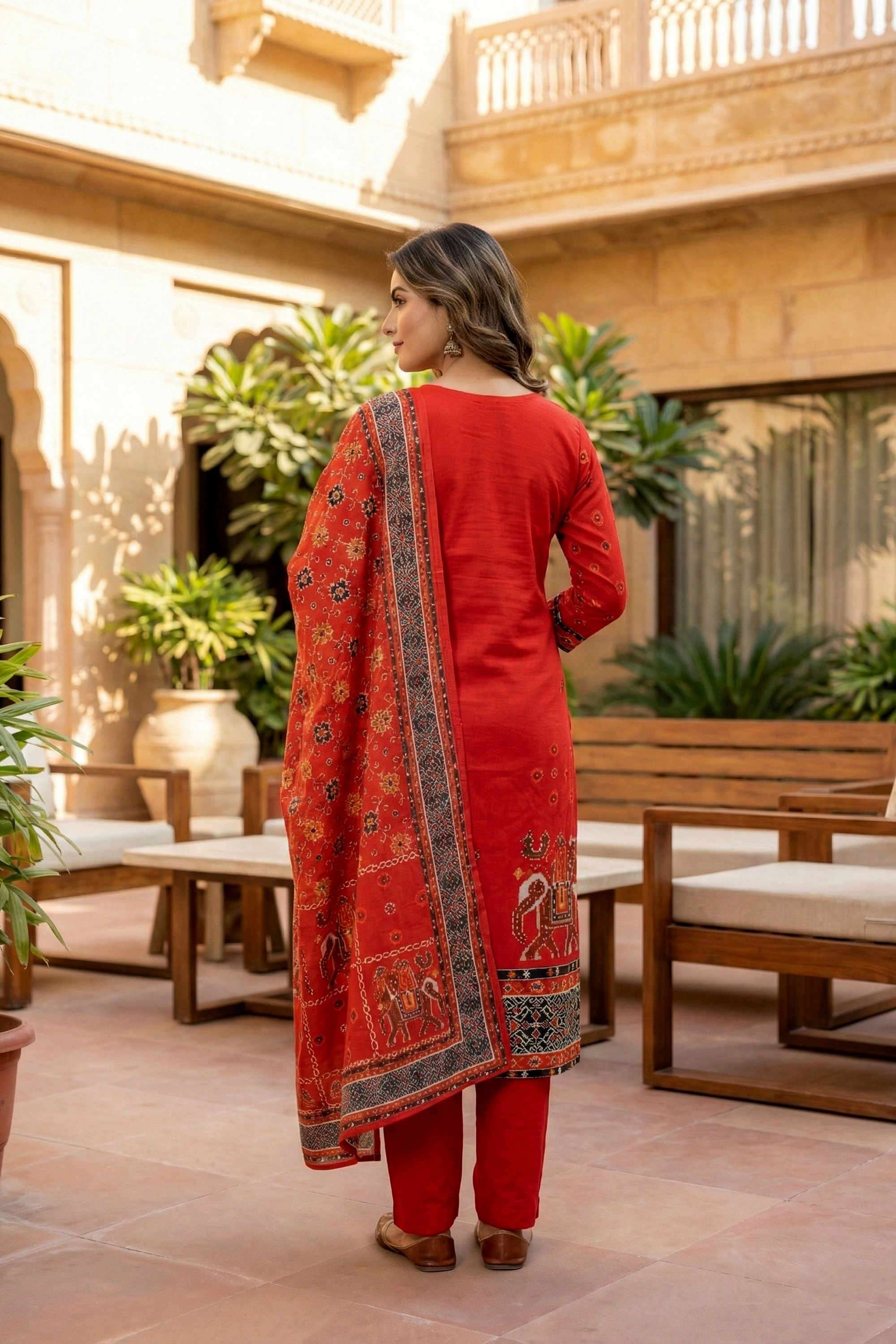 Printed-Silk-Round-Neck-Women-Kurta-with-Pant-and-Dupatta