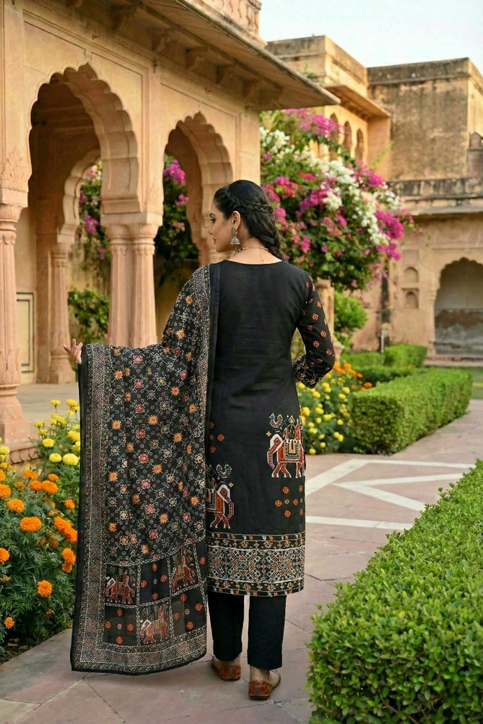 Printed-Silk-Round-Neck-Women-Kurta-with-Pant-and-Dupatta