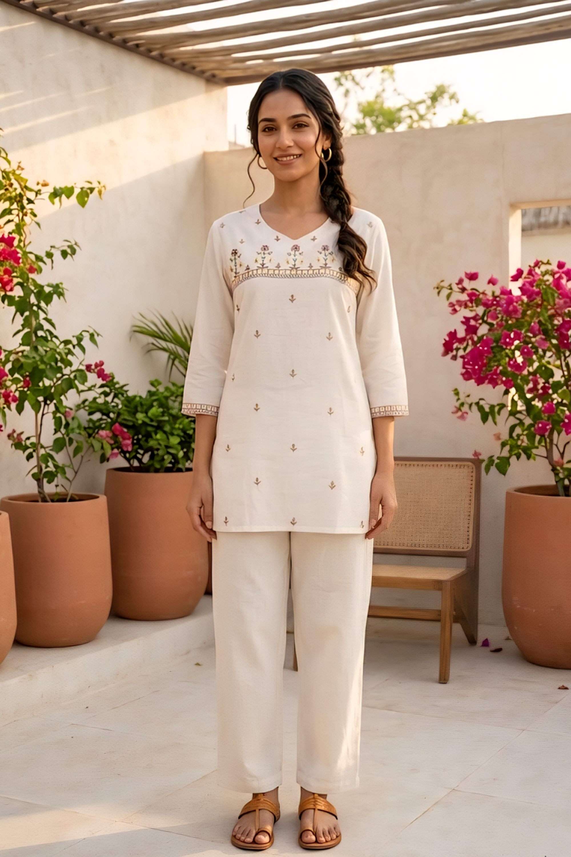 Embellished-Linen-Collared-Women-s-Casual-Wear-Kurta