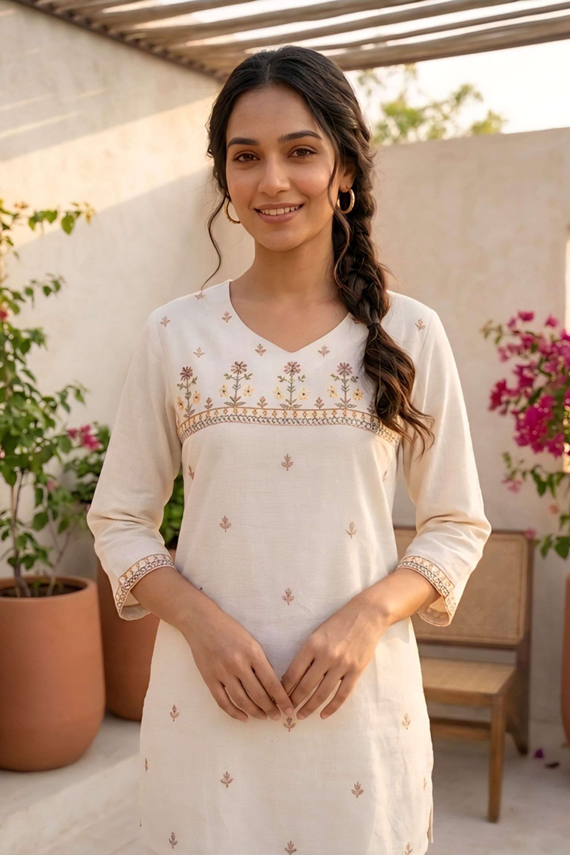 Embellished-Linen-Collared-Women-s-Casual-Wear-Kurta