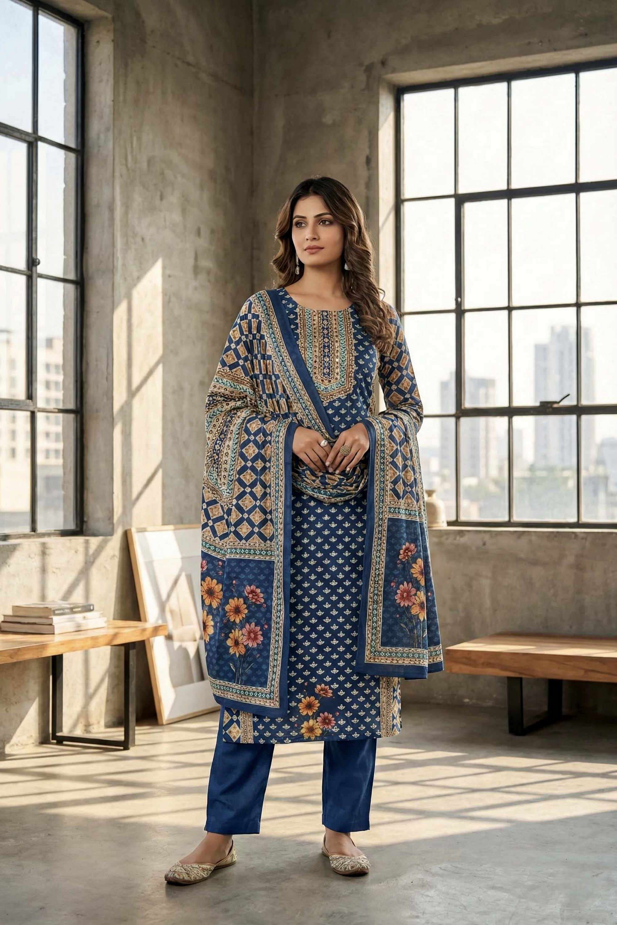 Printed-Silk-Round-Neck-Women-Kurta-with-Pant-and-Dupatta