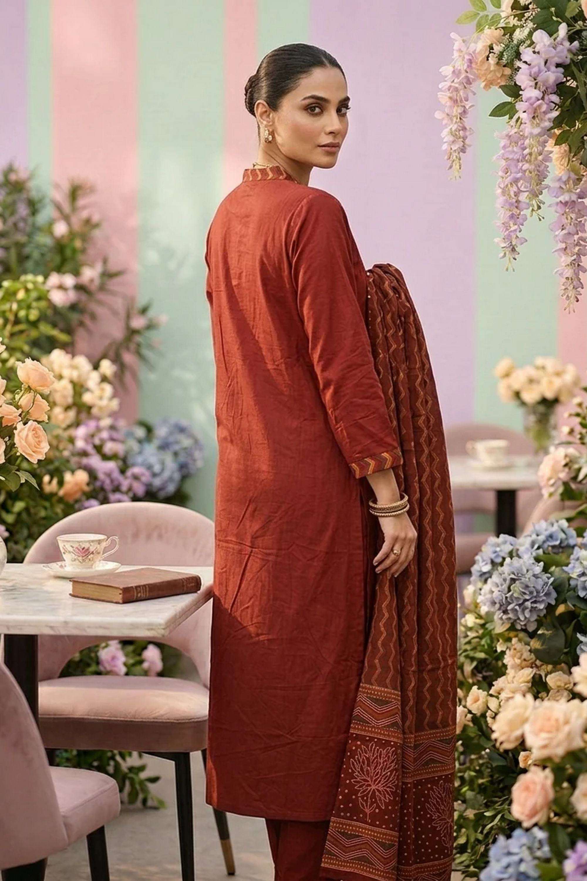 Sequinned-Cotton-V-Neck-Women-Kurta-with-Pant-and-Dupatta