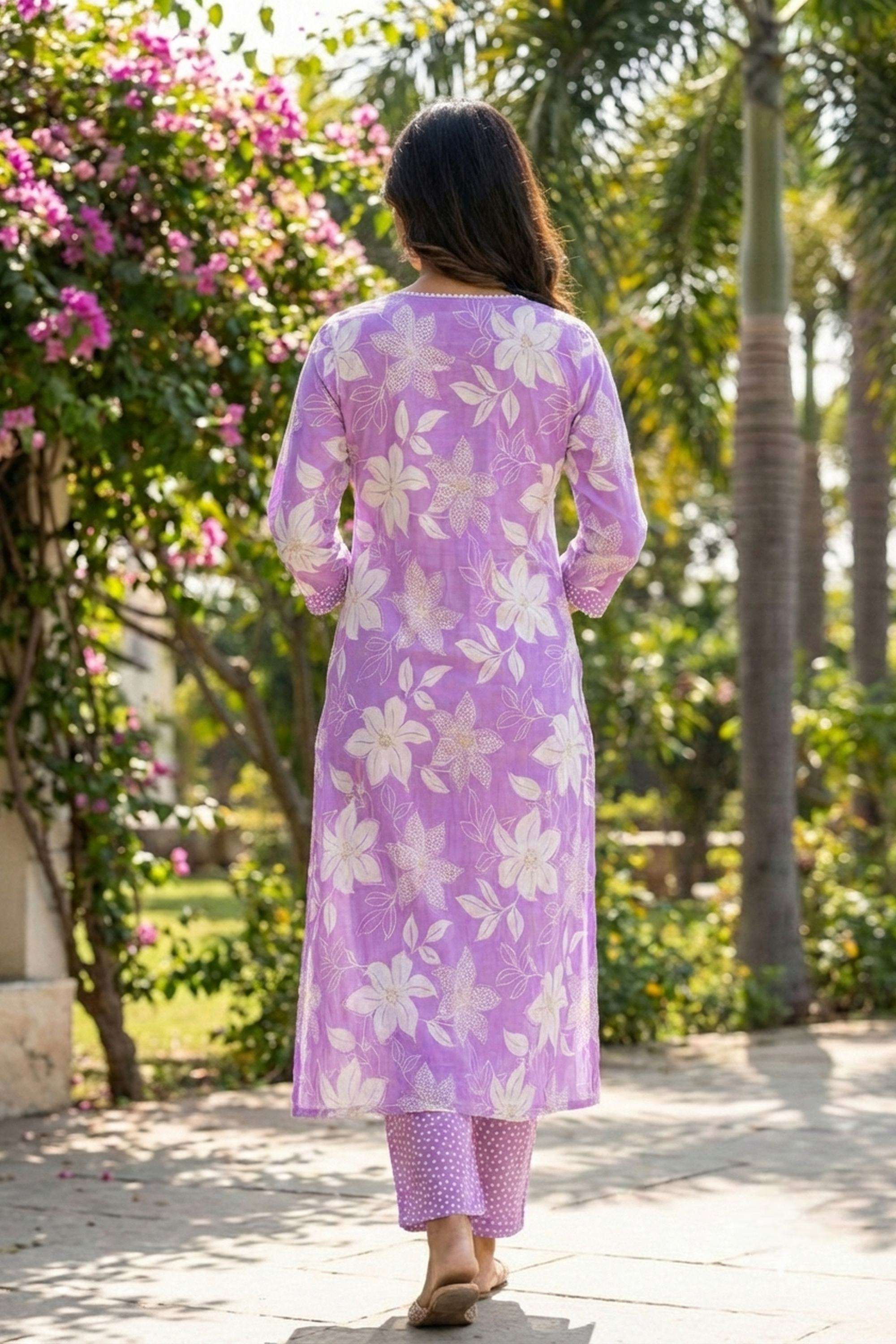 Floral-Cotton-V-Neck-Women-Kurta-with-Pant