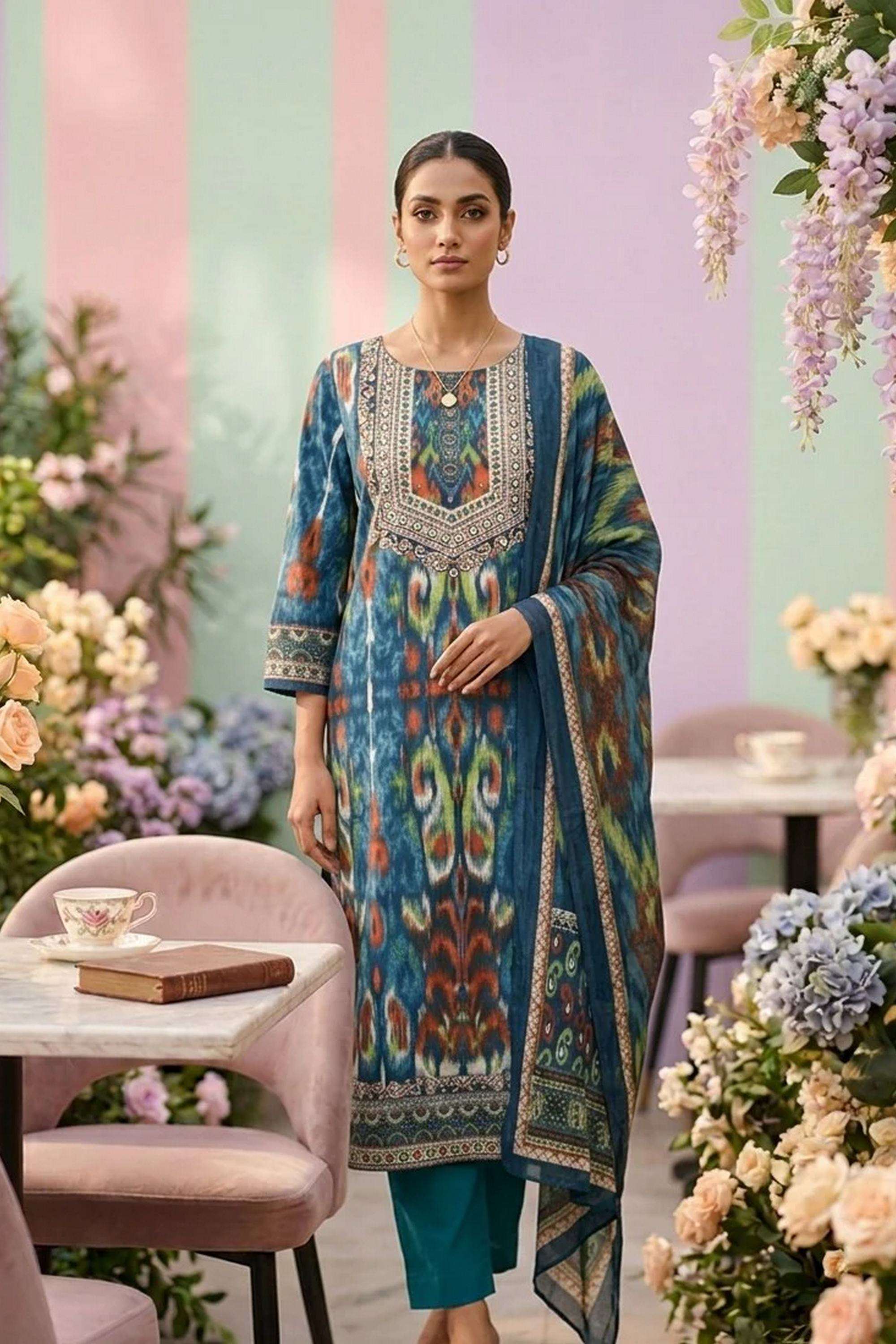 Printed-Cotton-Round-Neck-Women-Kurta-with-Pant-and-Dupatta