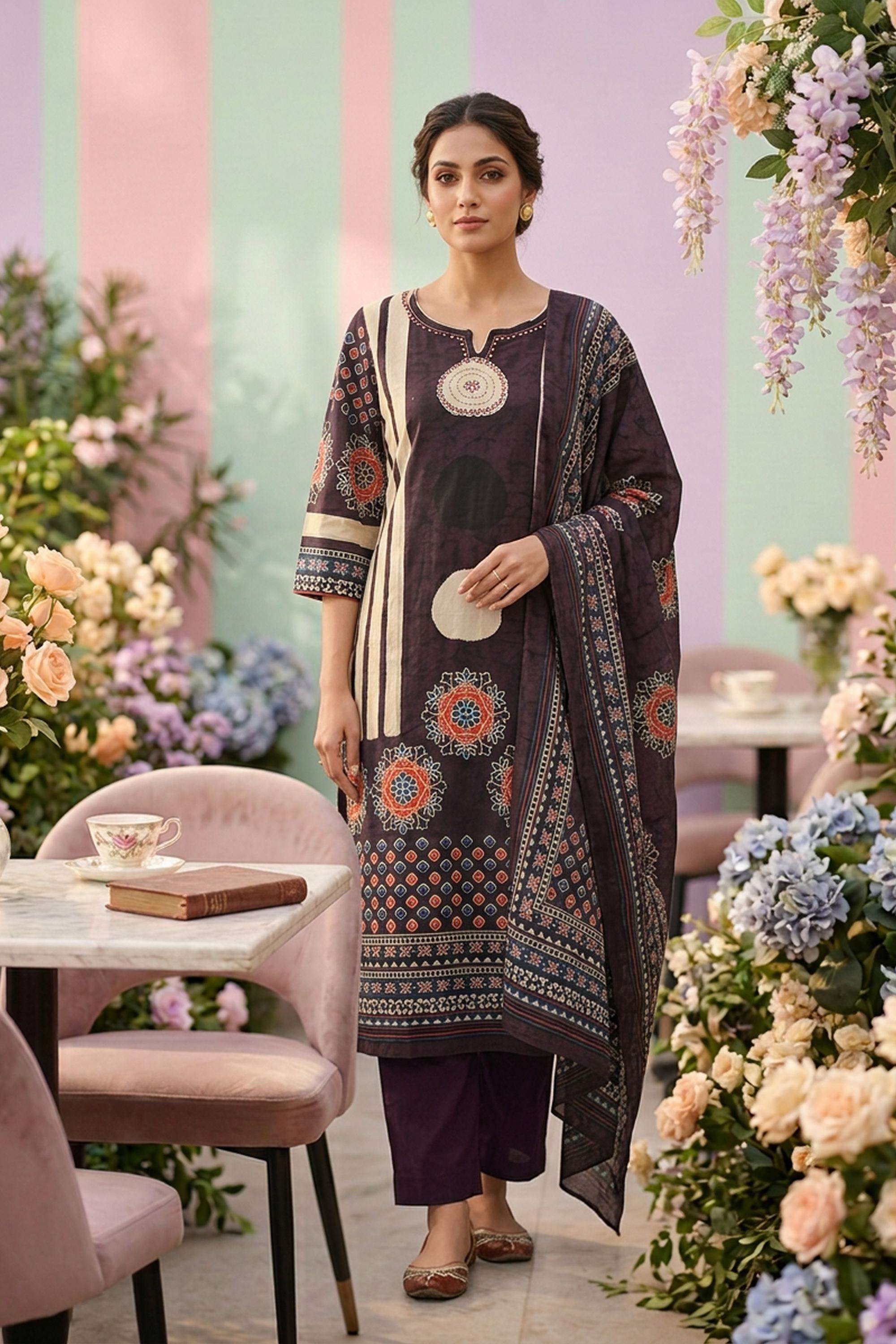 Printed-Cotton-Round-Neck-Women-Kurta-with-Pant-and-Dupatta