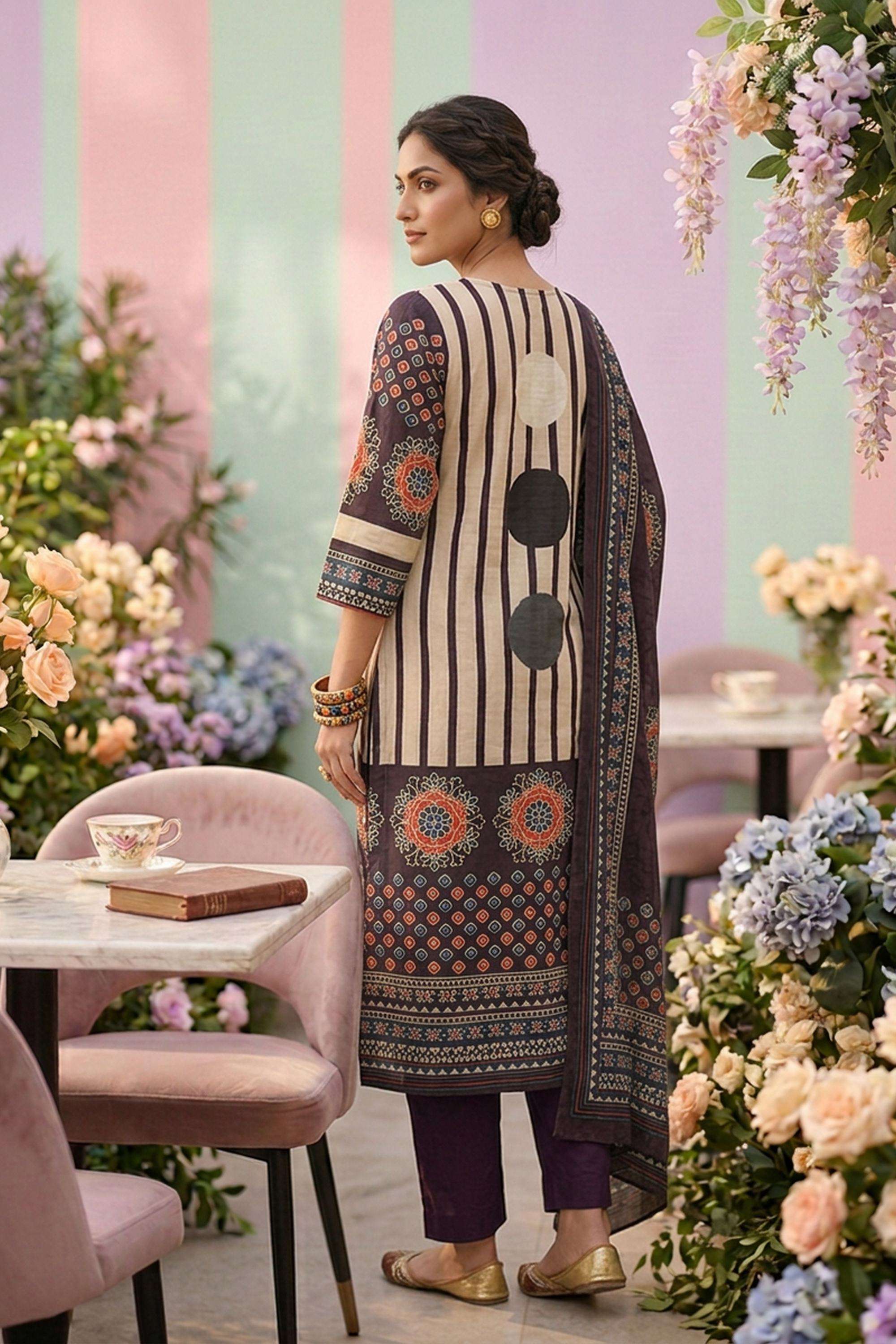Printed-Cotton-Round-Neck-Women-Kurta-with-Pant-and-Dupatta