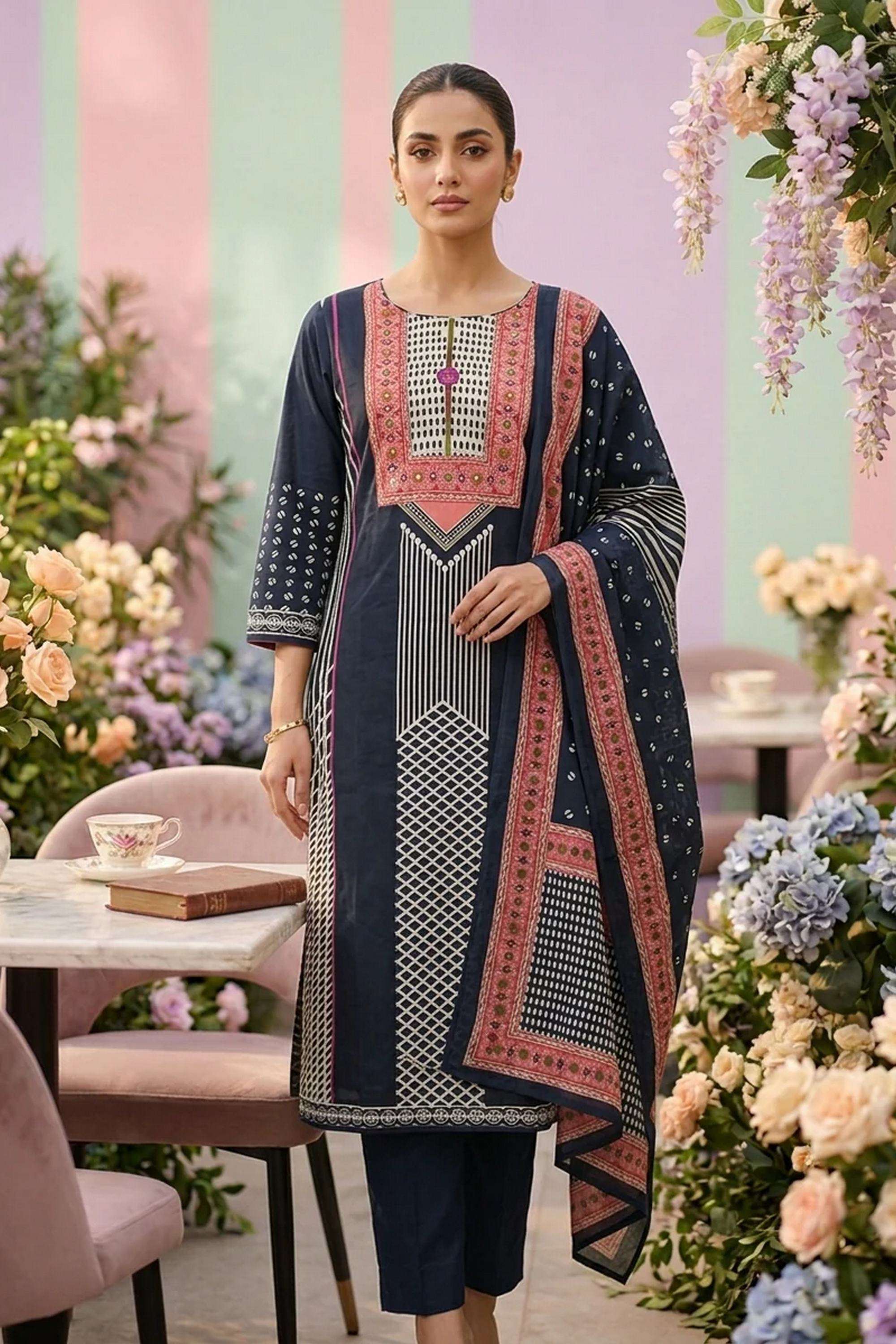 Printed-Cotton-Round-Neck-Women-Kurta-with-Pant-and-Dupatta