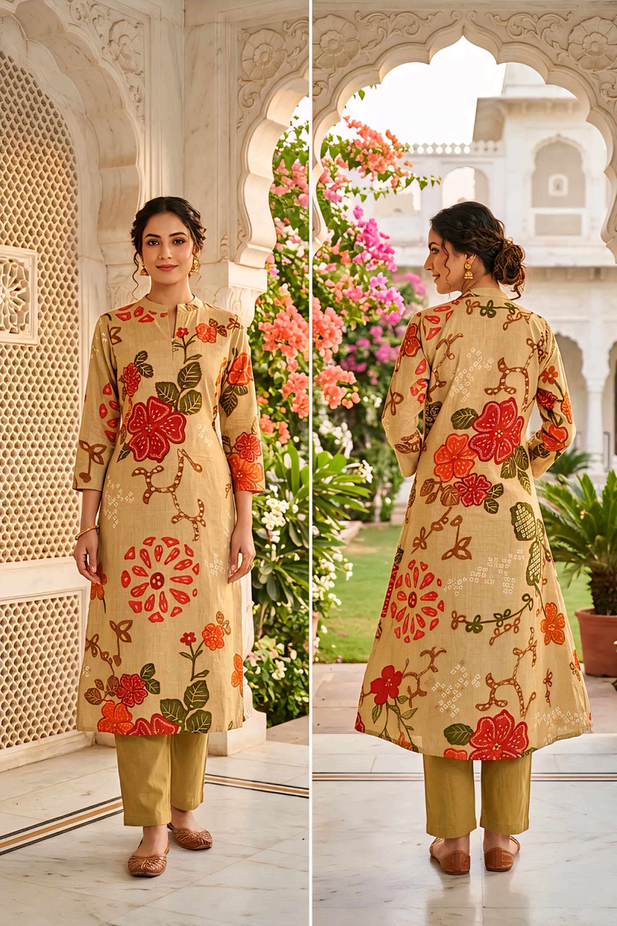 Printed-Blended-Fabric-Collared-Women-s-Casual-Wear-Kurta-Set