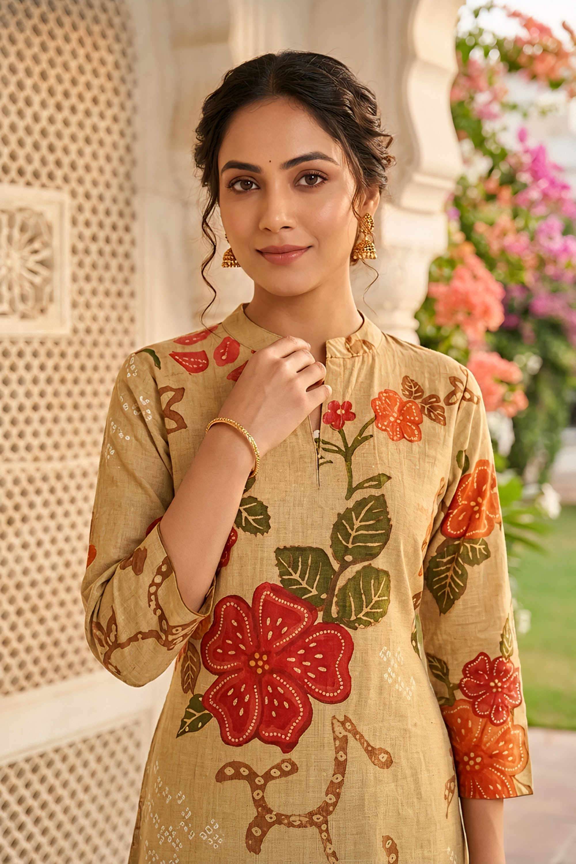 Printed-Blended-Fabric-Collared-Women-s-Casual-Wear-Kurta-Set