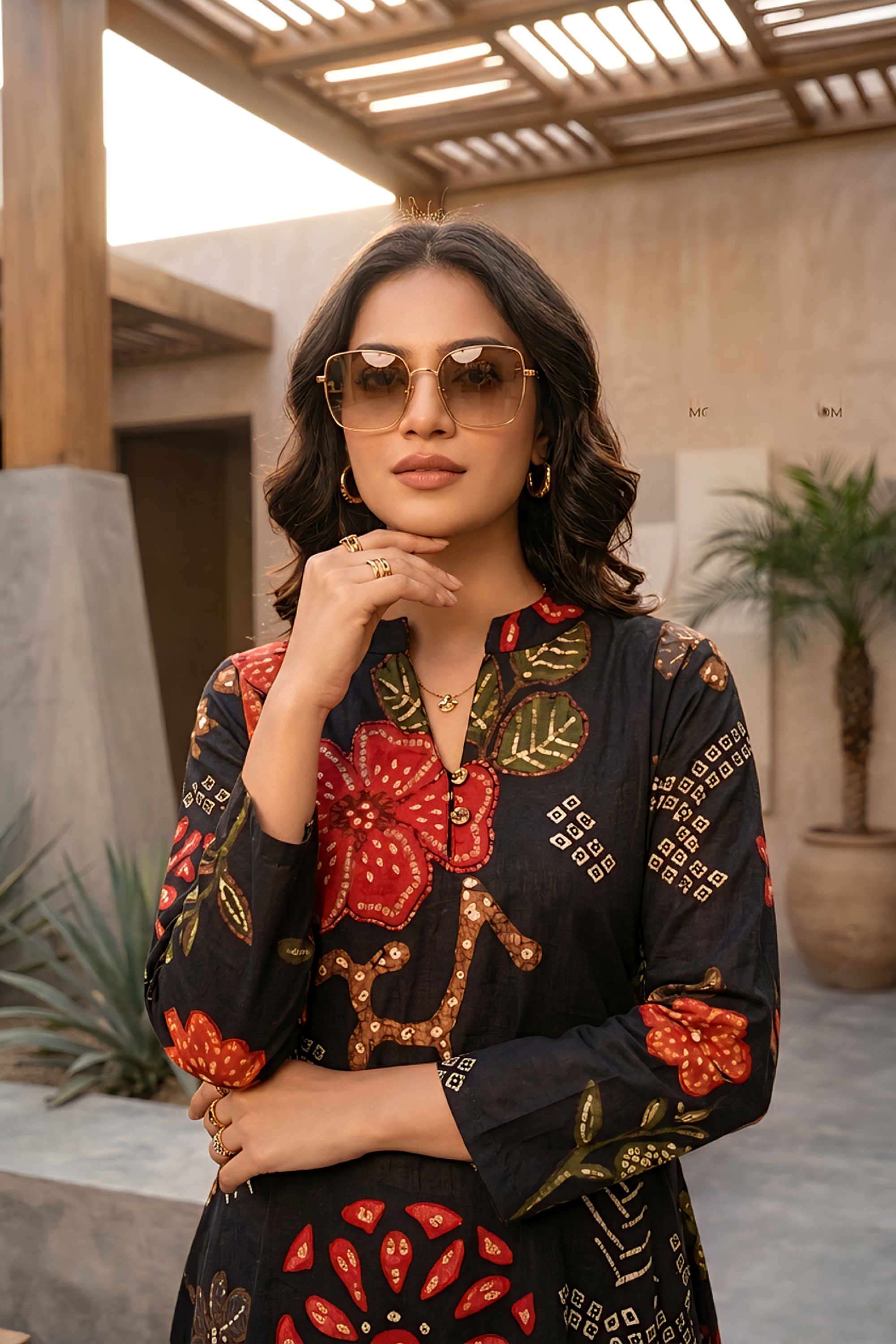 Printed-Blended-Fabric-Collared-Women-s-Casual-Wear-Kurta-Set