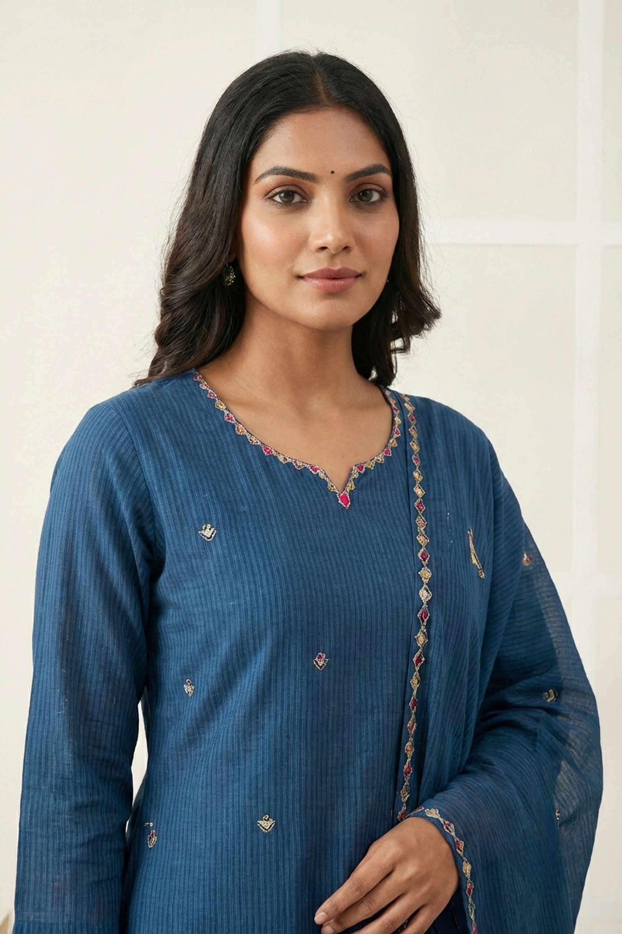 Embroidered-Cotton-Round-Neck-Women-Kurta-with-Pant-and-Dupatta