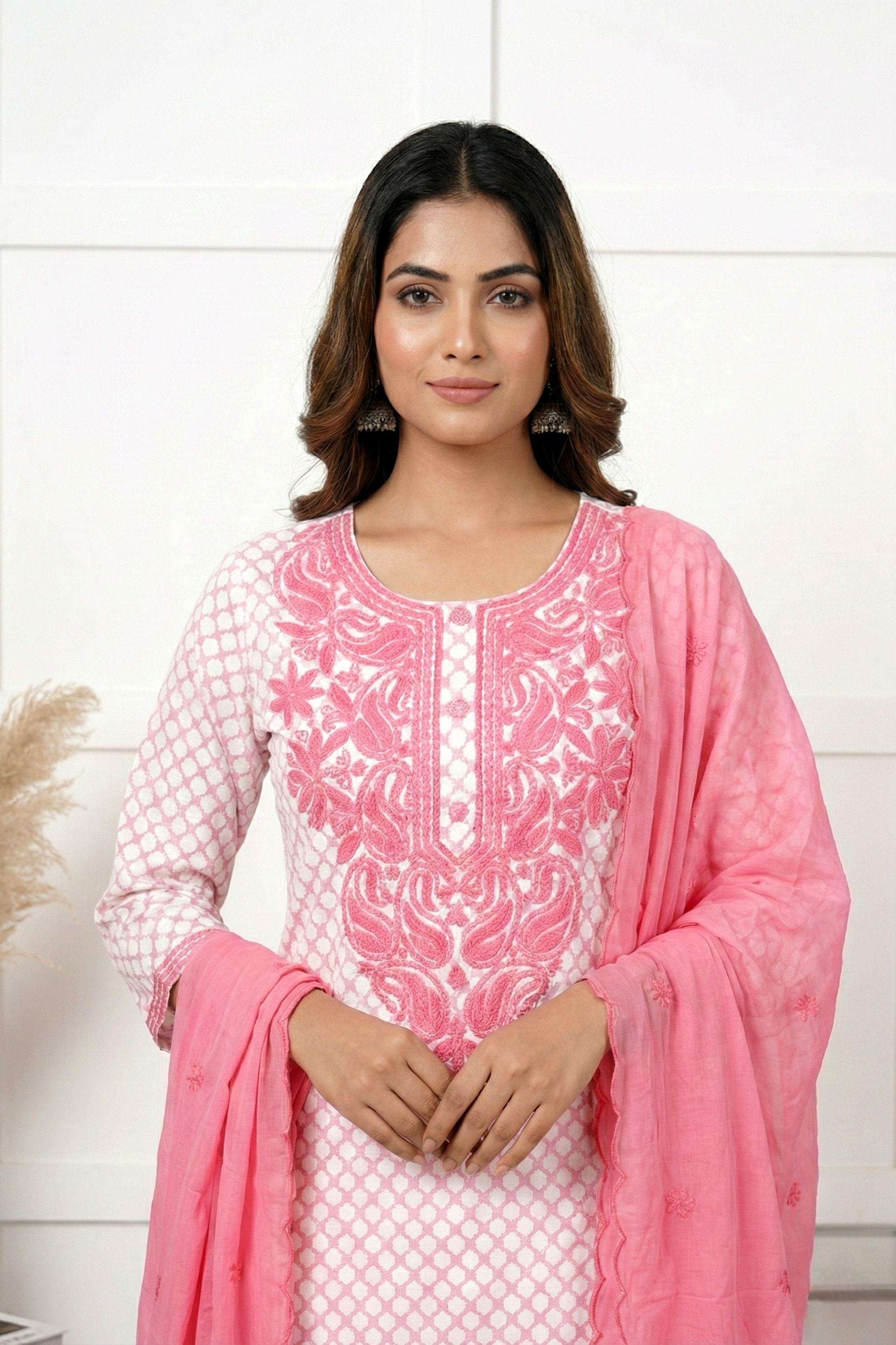 Embellished-Cotton-Round-Neck-Women-Kurta-with-Pant-and-Dupatta
