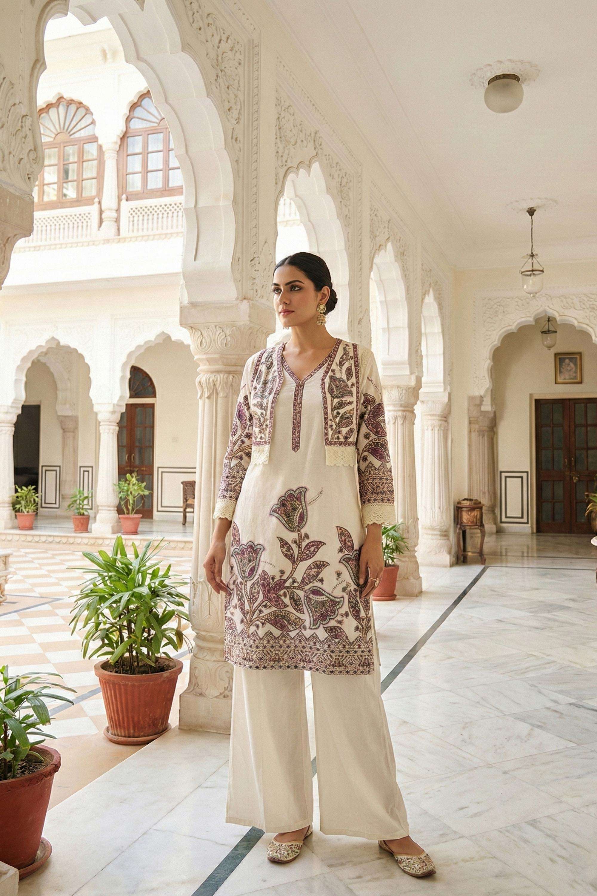 Floral-Cotton-V-Neck-Women-s-Ethnic-Kurta