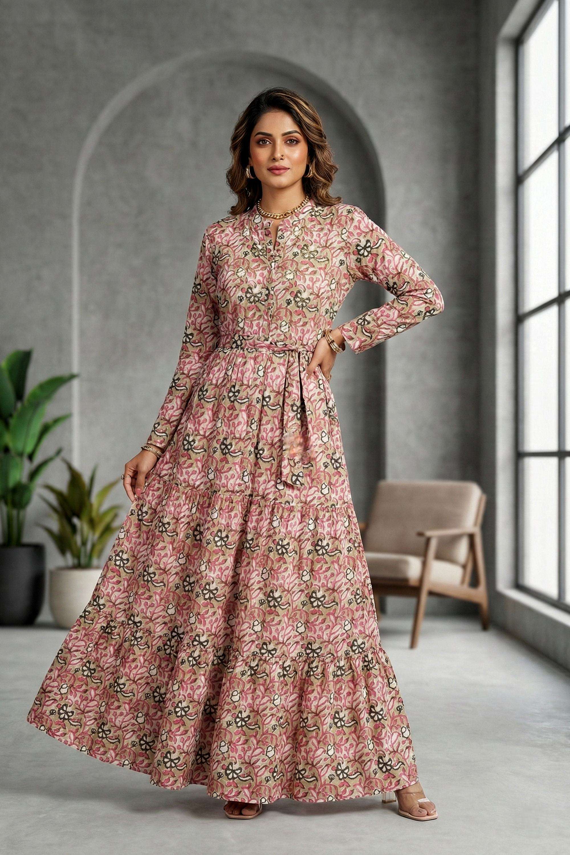 Floral-Collared-Rayon-Women-Dress