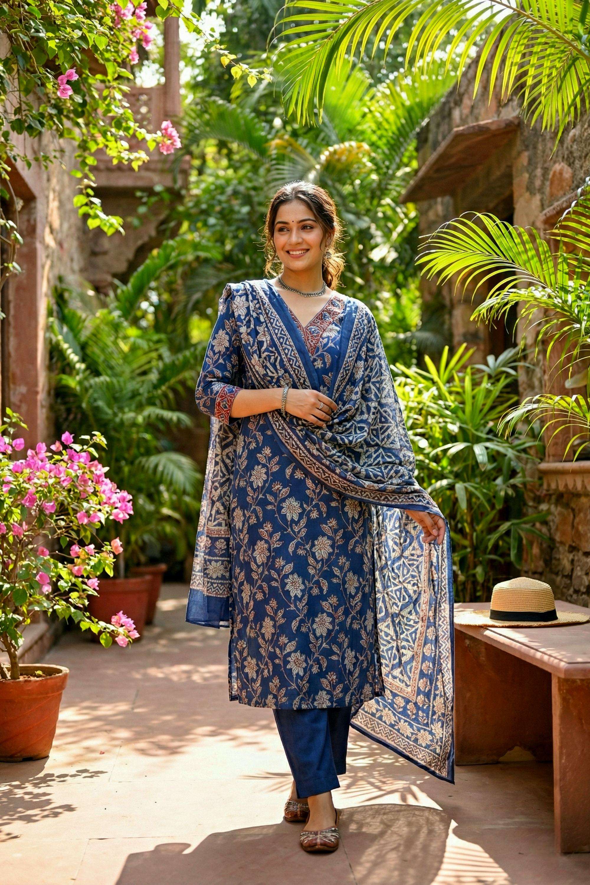 Floral-Cotton-Collared-Women-s-Festive-Wear-Kurta-Set