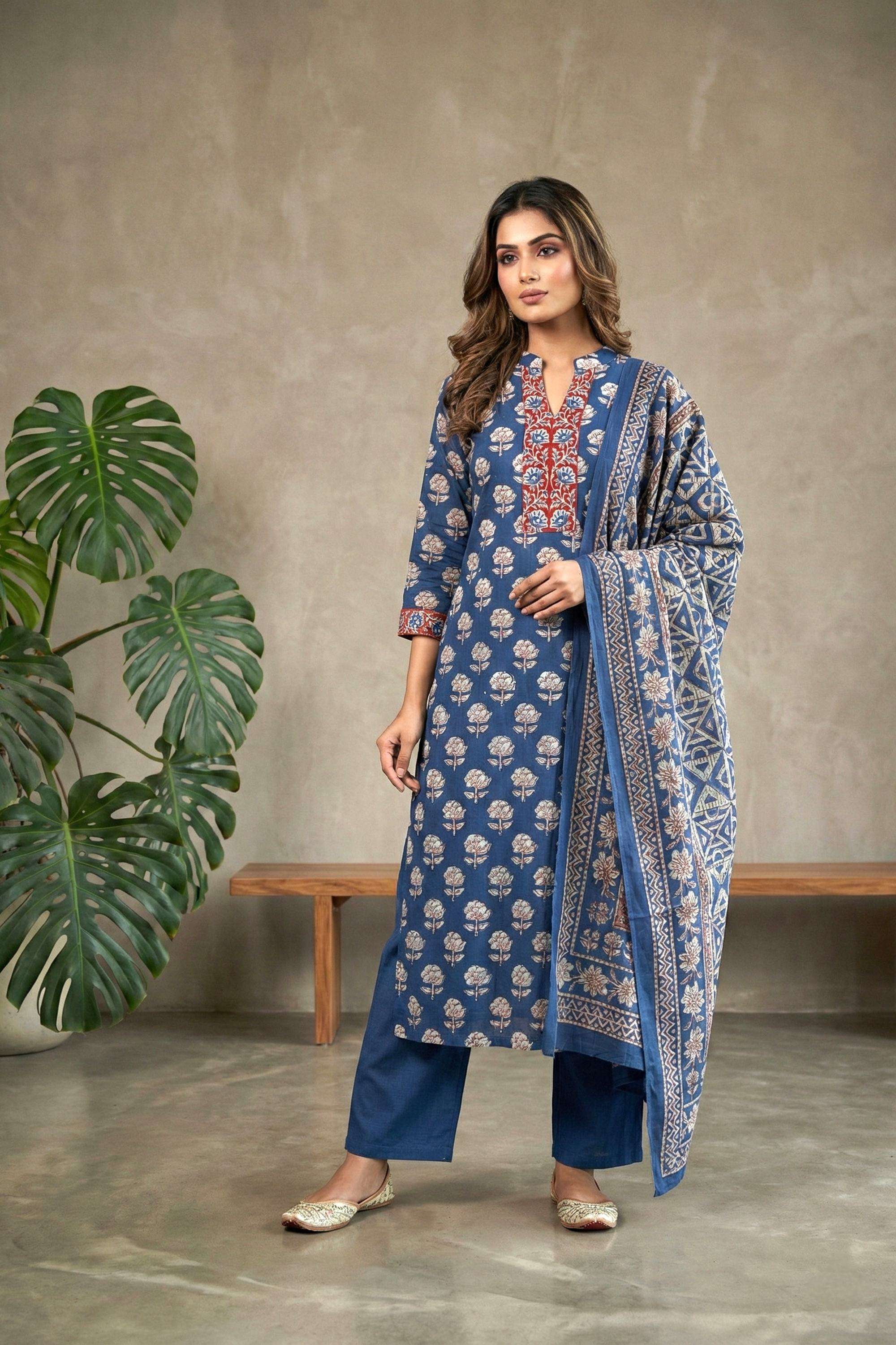 Printed-Cotton-Collared-Women-s-Festive-Wear-Kurta-Set
