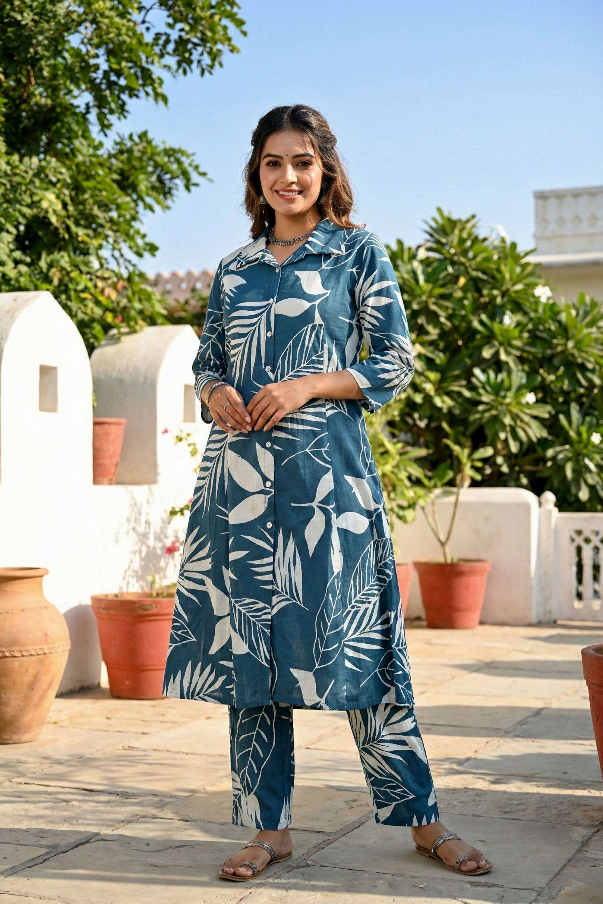 Printed-Cotton-Collared-Women-s-Festive-Wear-Kurta-Set