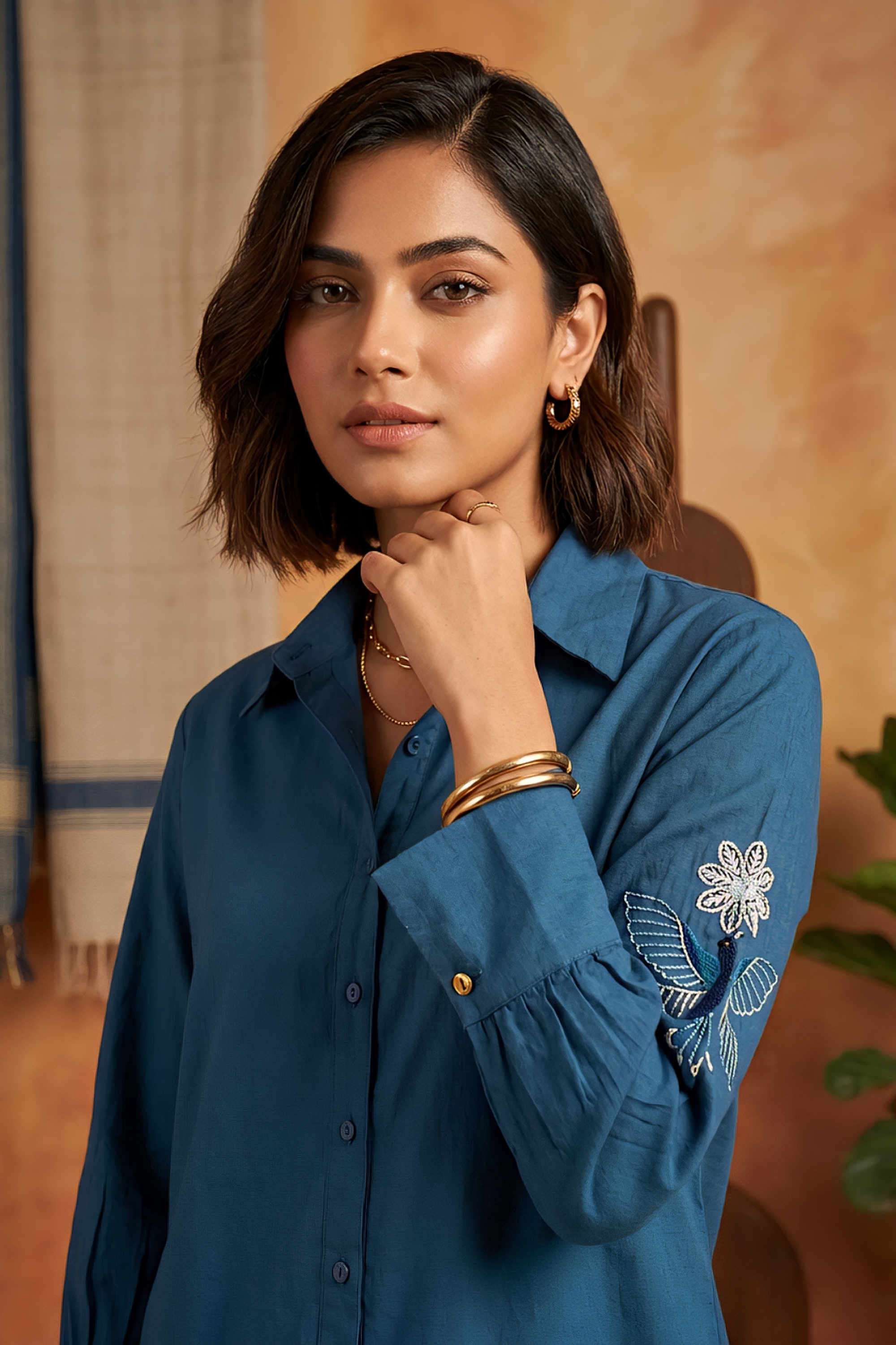 Solid-Cotton-Collared-Women-s-Casual-Wear-Kurta-Set