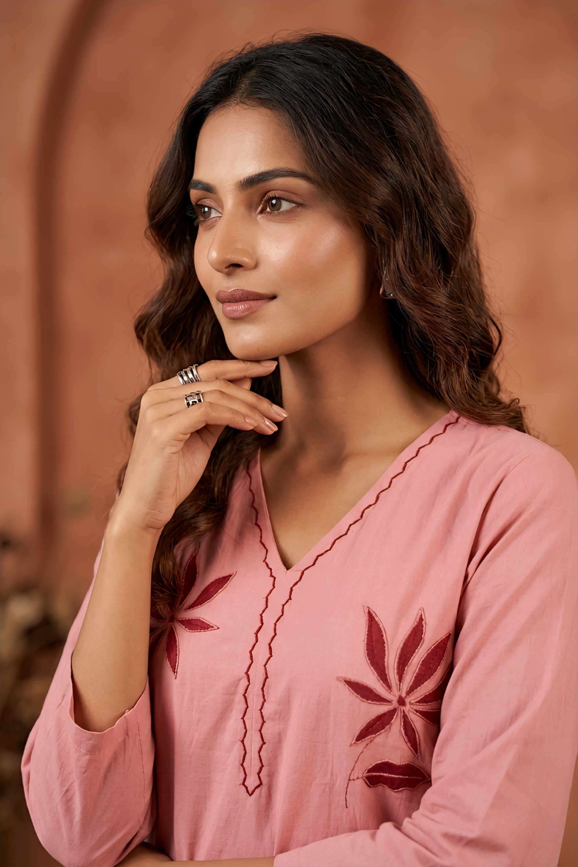 Floral-Cotton-V-Neck-Women-s-Casual-Wear-Kurta-Set