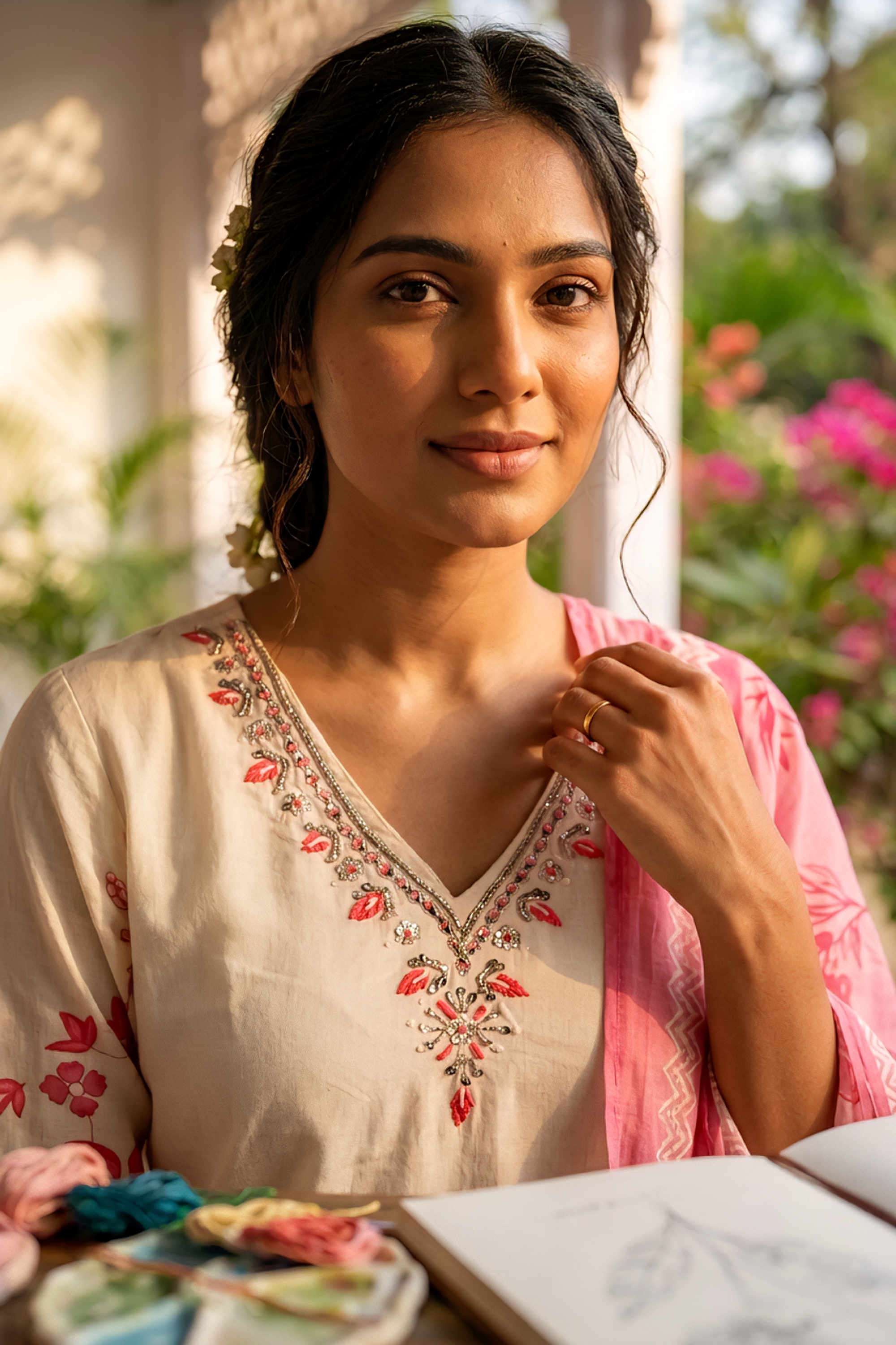 Floral-Cotton-V-Neck-Women-s-Casual-Wear-Kurta-Set