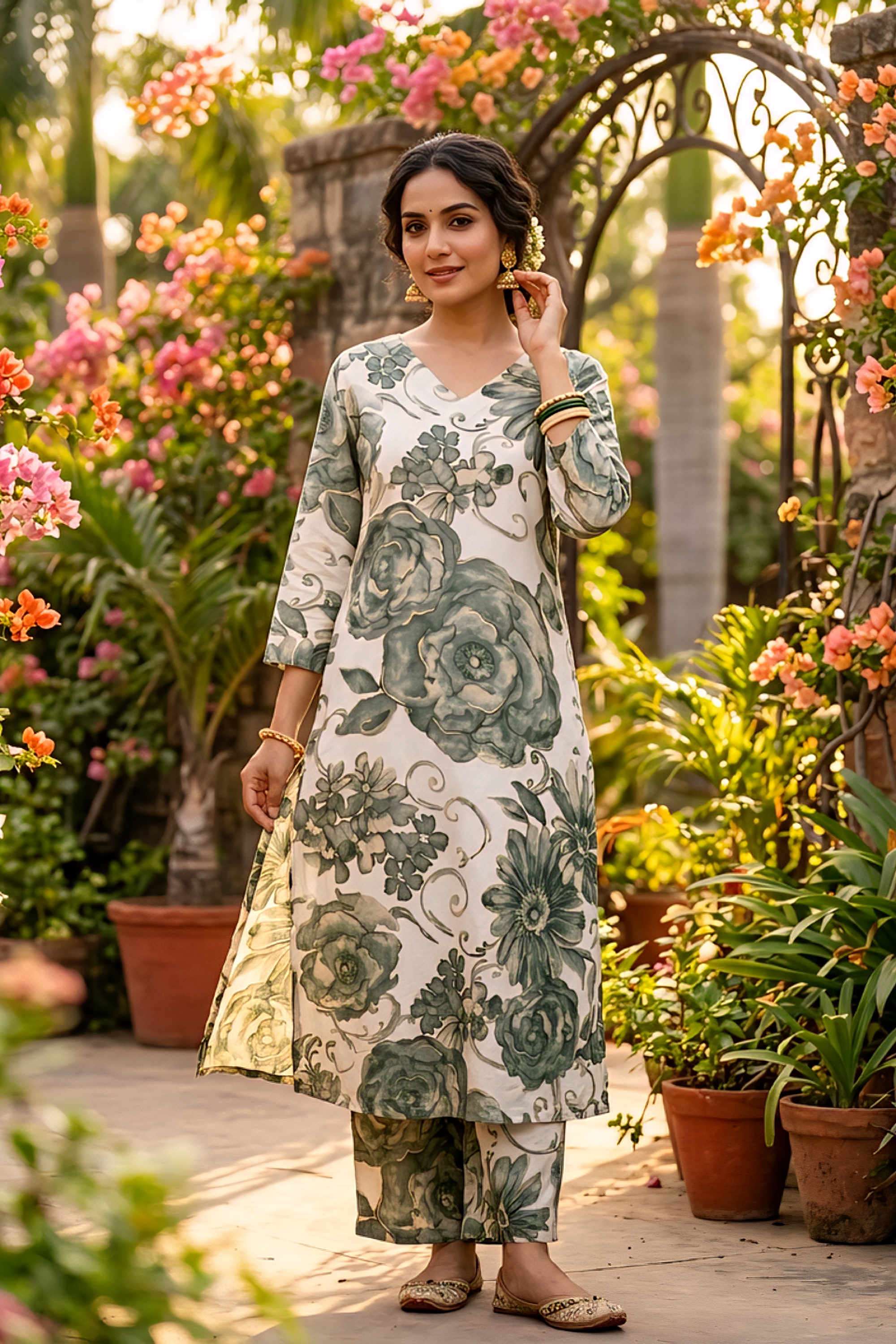 Dobby-Rayon-V-Neck-Women-s-Casual-Wear-Kurta-Set