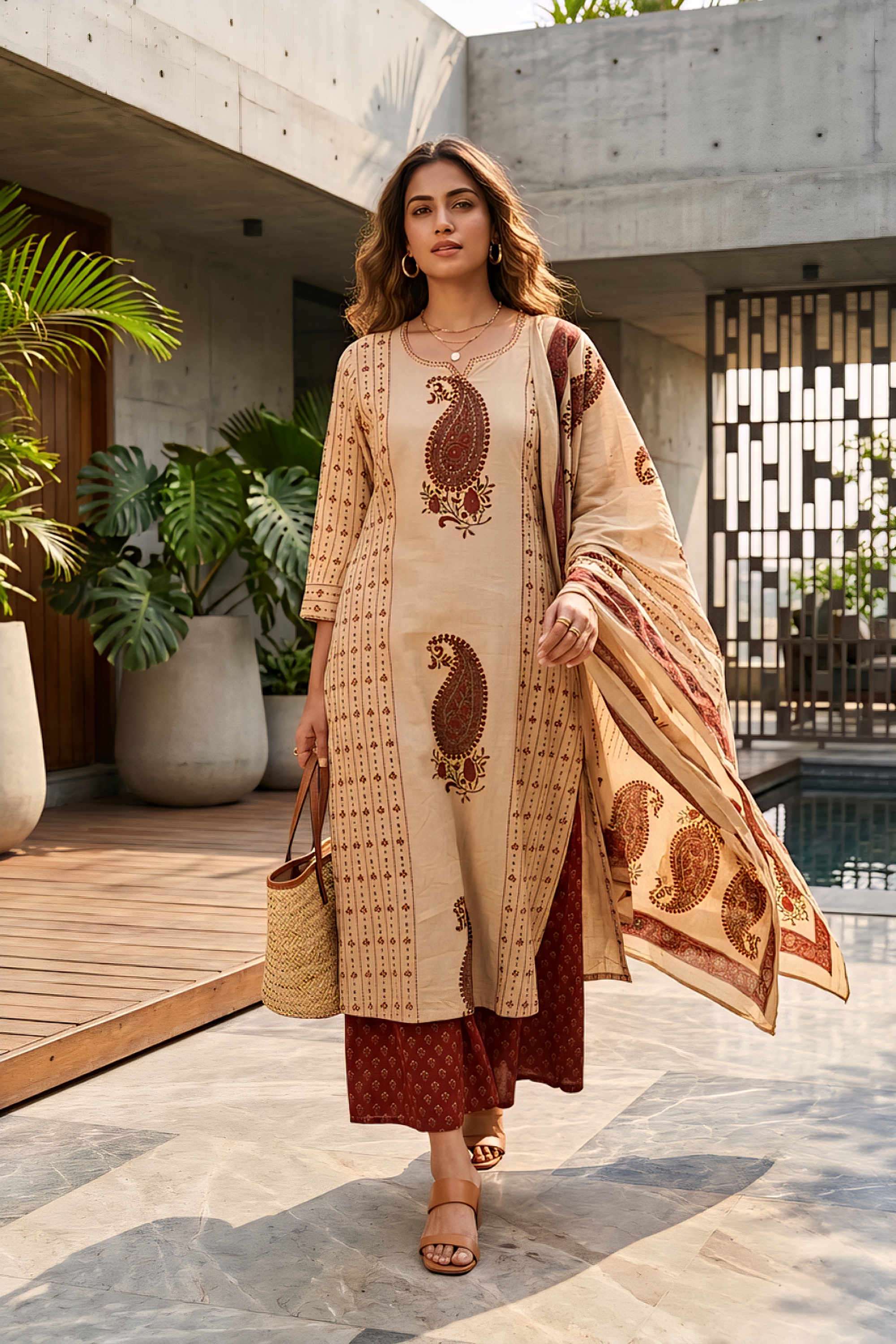 Printed-Cotton-Round-Neck-Women-s-Casual-Wear-Kurta-Set