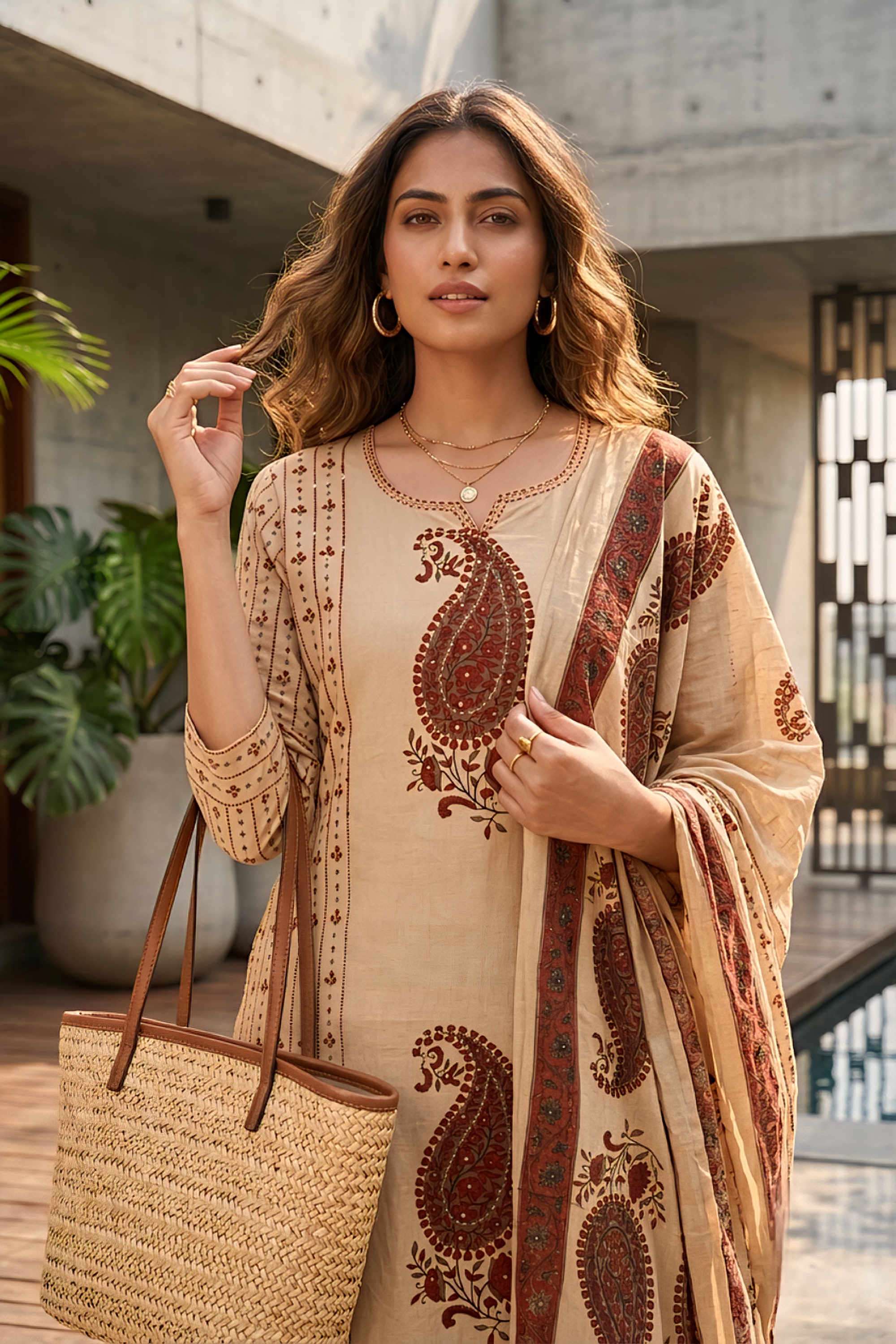 Printed-Cotton-Round-Neck-Women-s-Casual-Wear-Kurta-Set