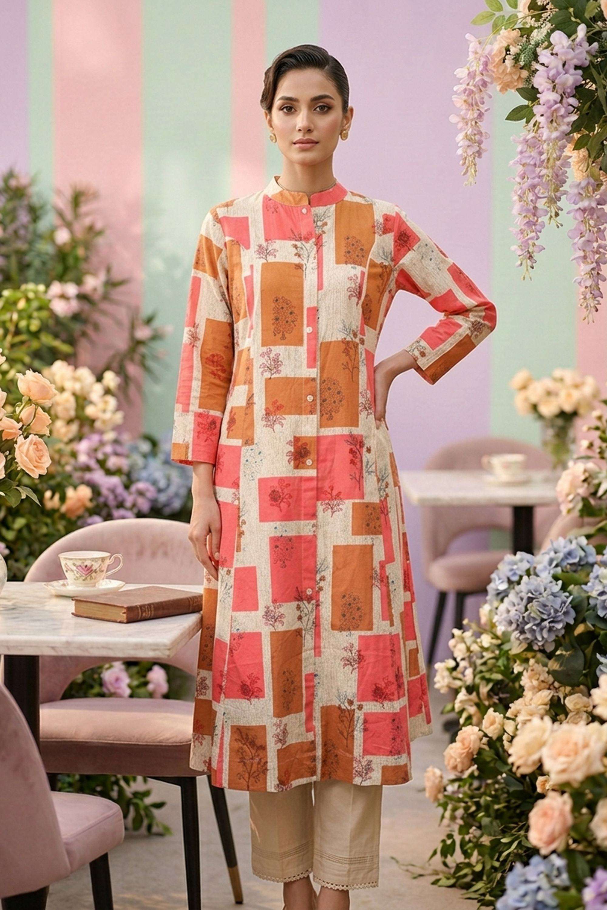 Printed-Blended-Fabric-Collared-Women-s-Festive-Wear-Kurta-Set