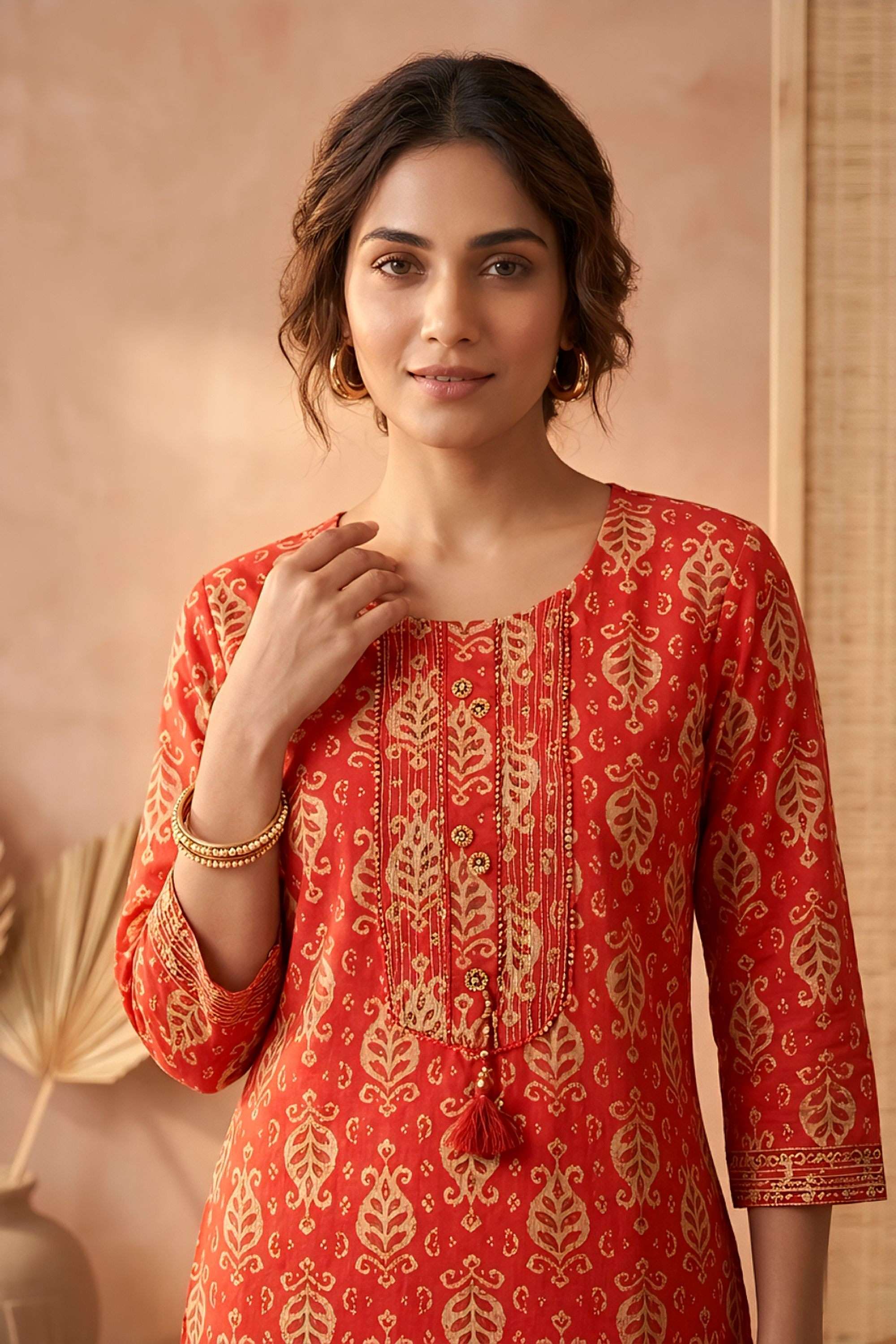 Floral-Rayon-Round-Neck-Women-s-Casual-Wear-Kurta