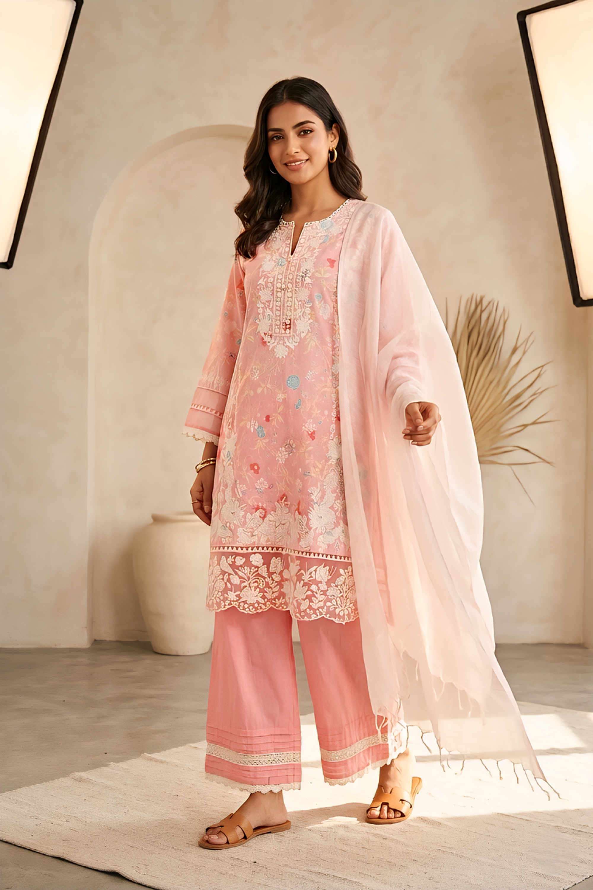 Embroidered-Cotton-Collared-Women-s-Casual-Wear-Kurta-Set