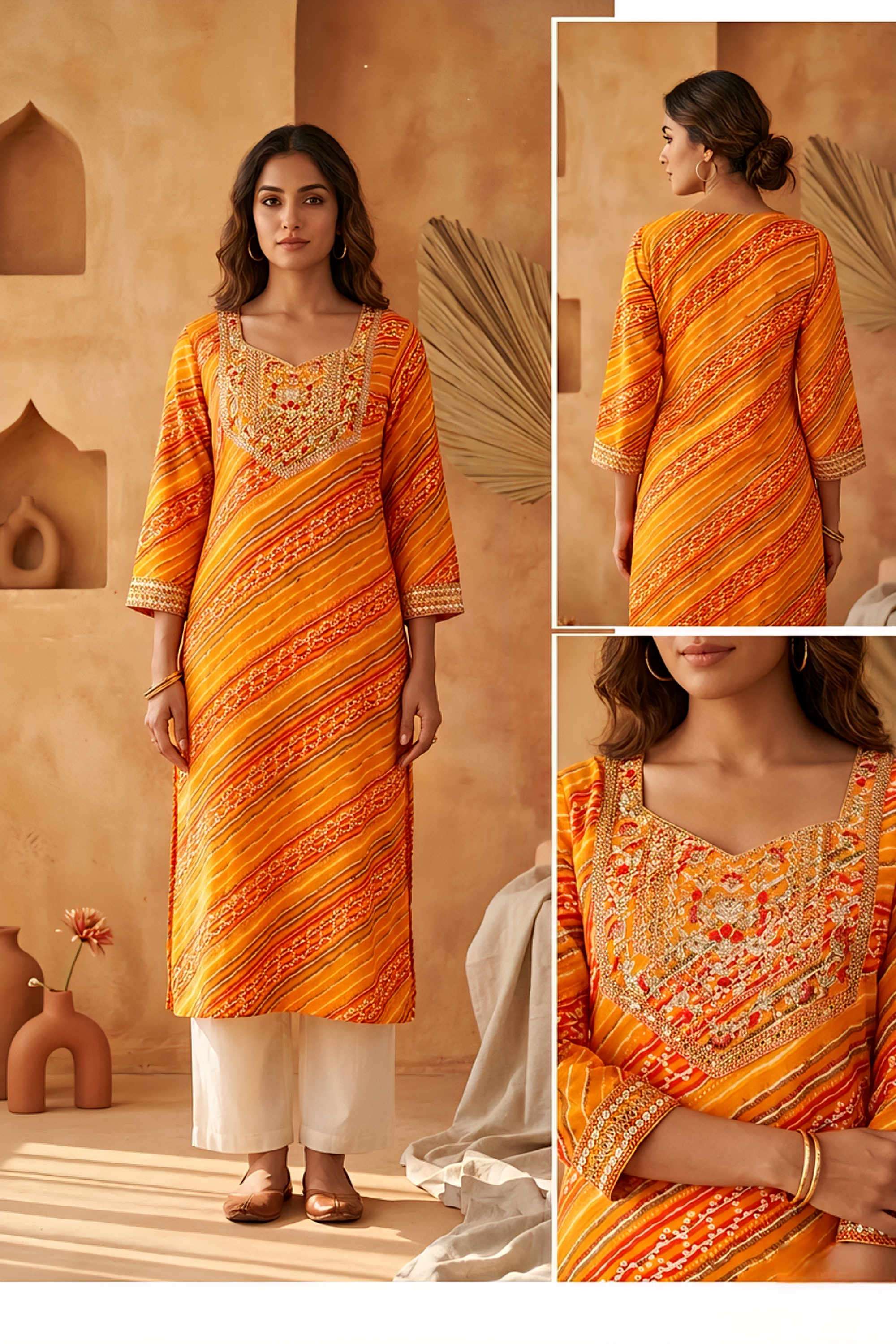 Textured-Rayon-V-Neck-Women-s-Casual-Wear-Kurta