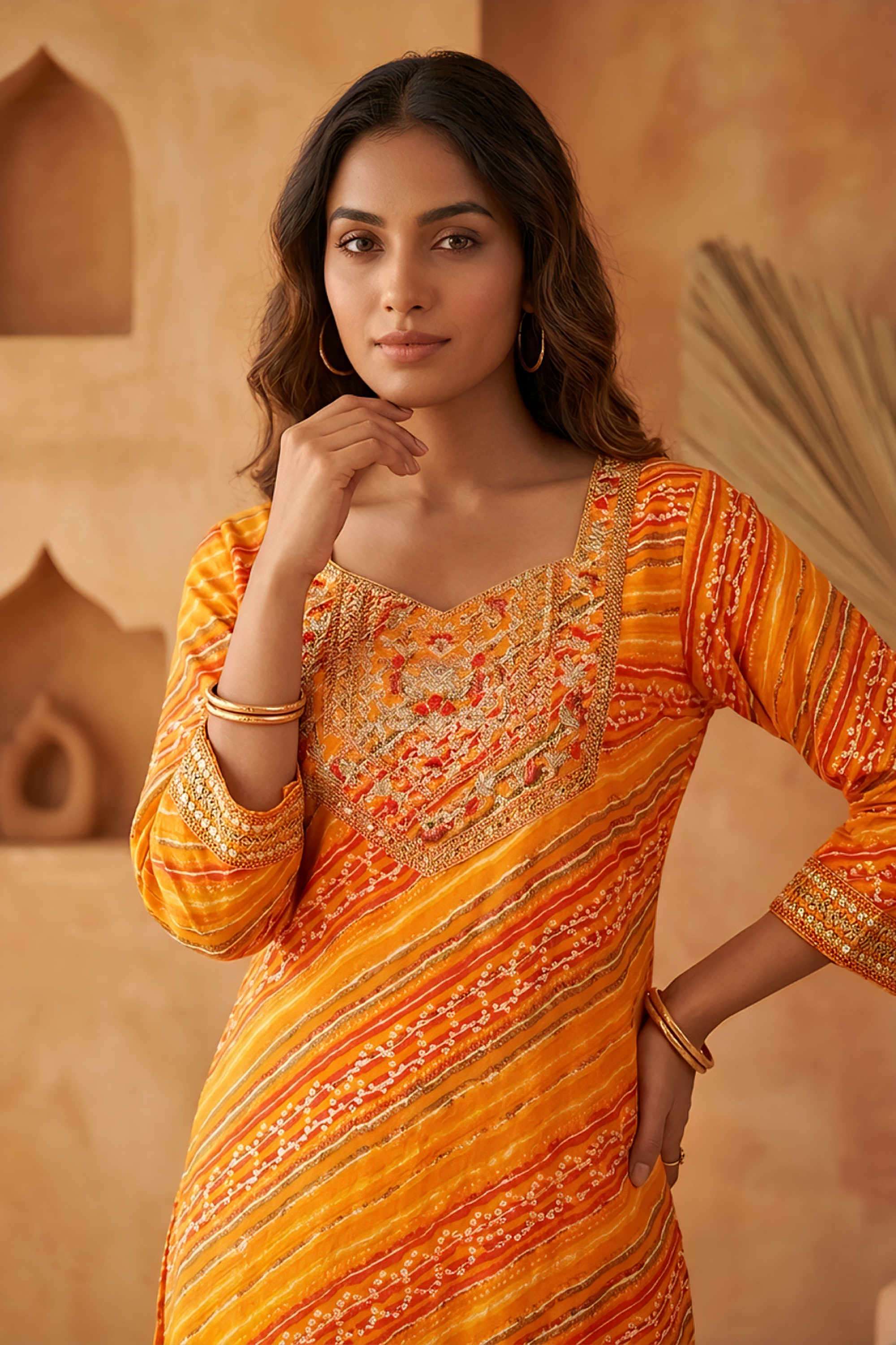 Textured-Rayon-V-Neck-Women-s-Casual-Wear-Kurta