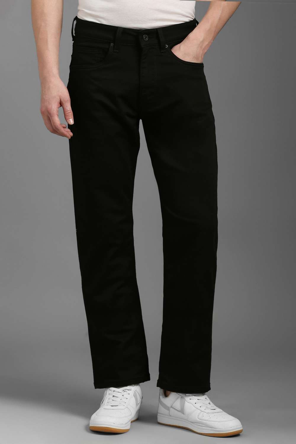 Solid-Polyester-Cotton-Regular-Fit-Men-s-Jeans