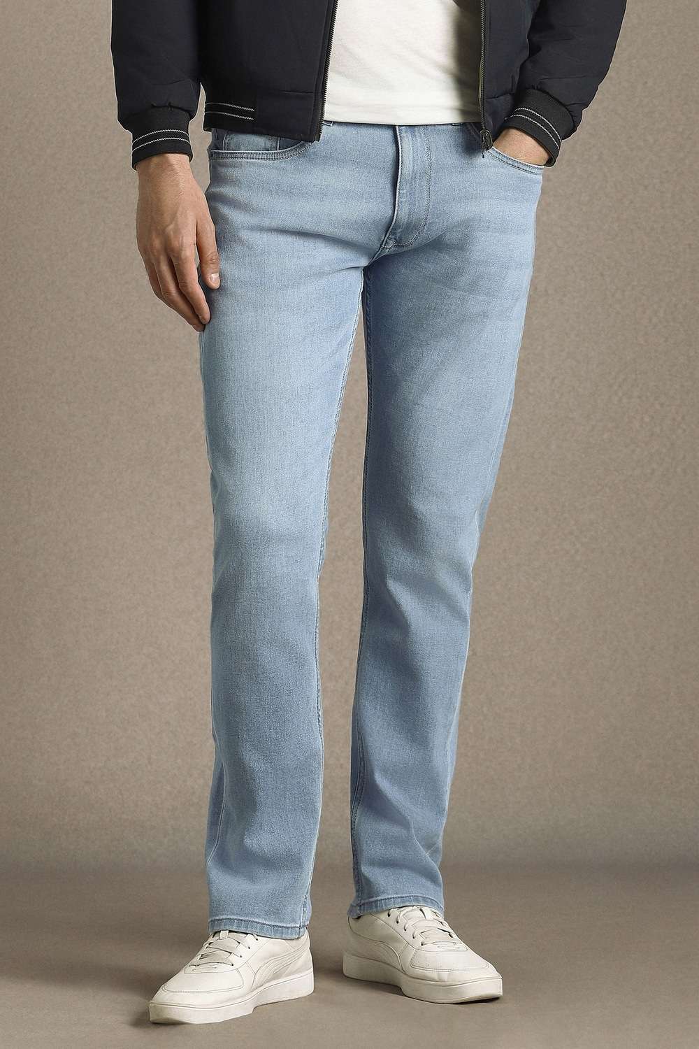 Solid-Polyester-Cotton-Regular-Fit-Men-s-Jeans