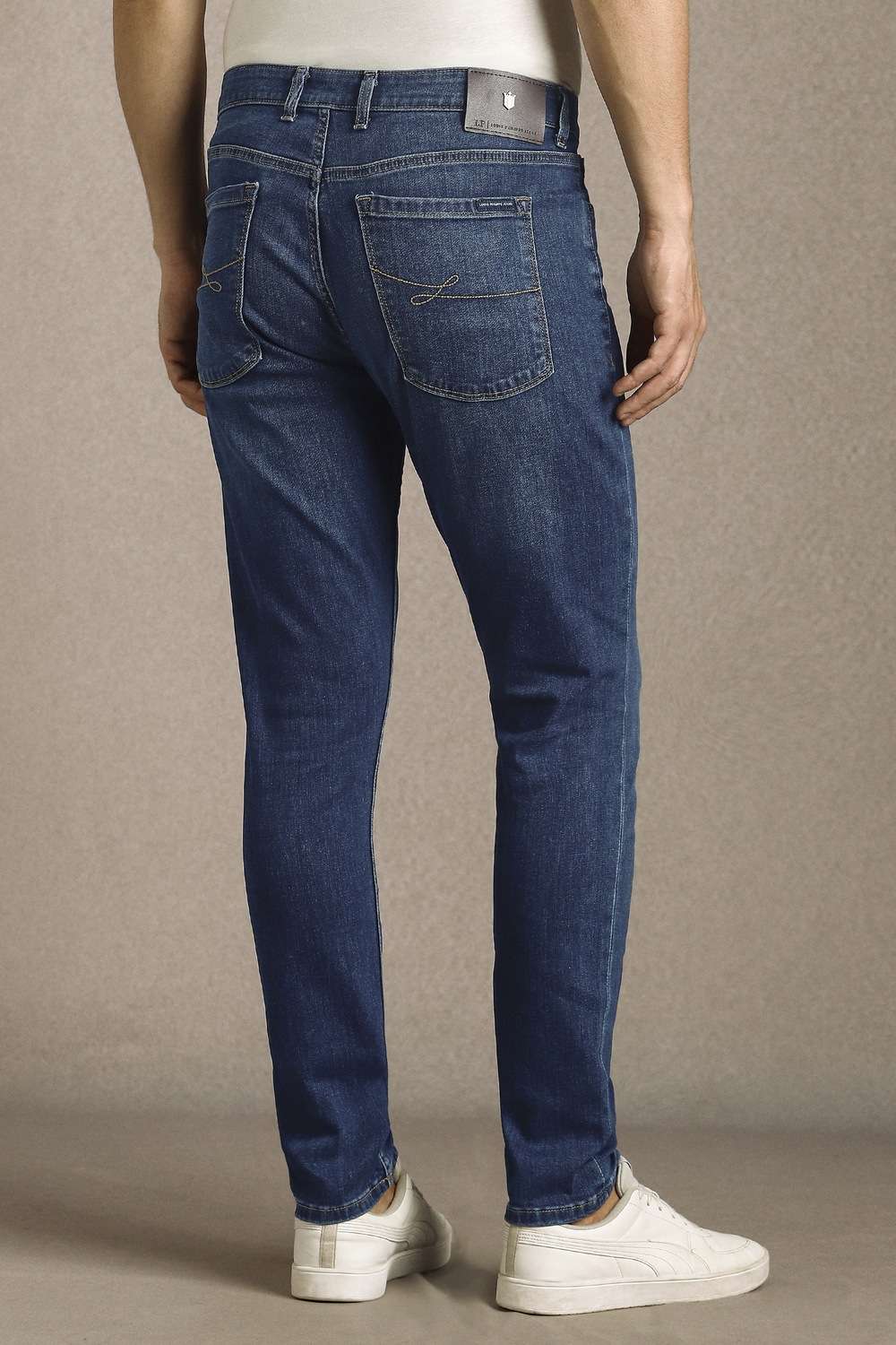 Solid-Polyester-Cotton-Tapered-Fit-Men-s-Jeans