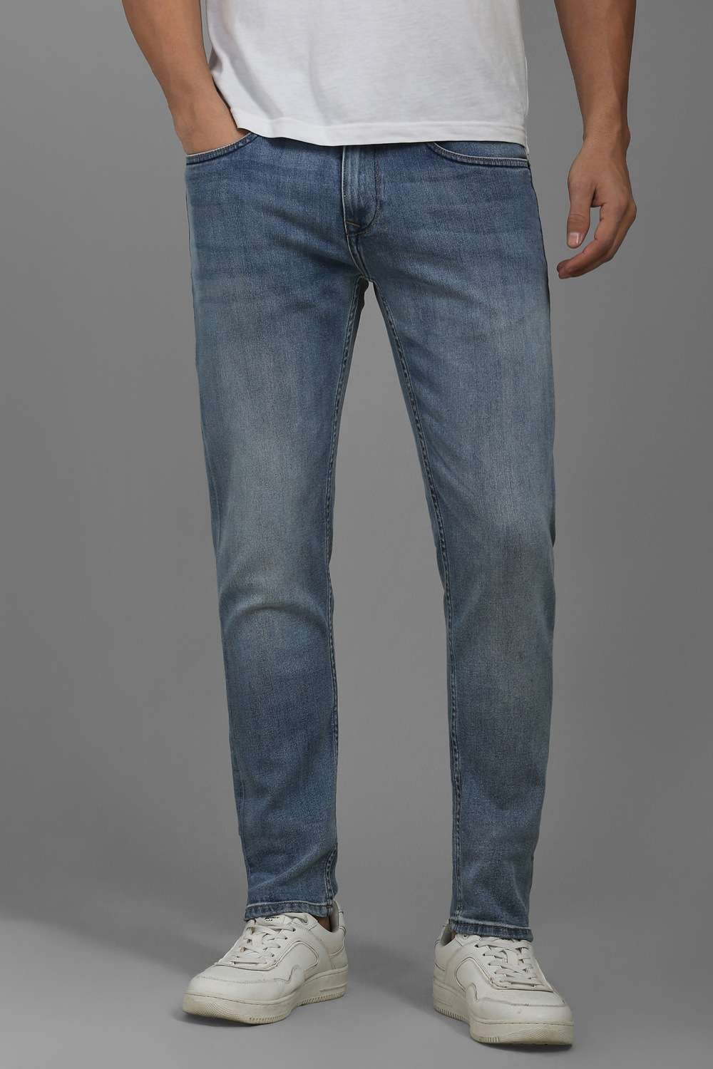 Solid-Polyester-Cotton-Tapered-Fit-Men-s-Jeans