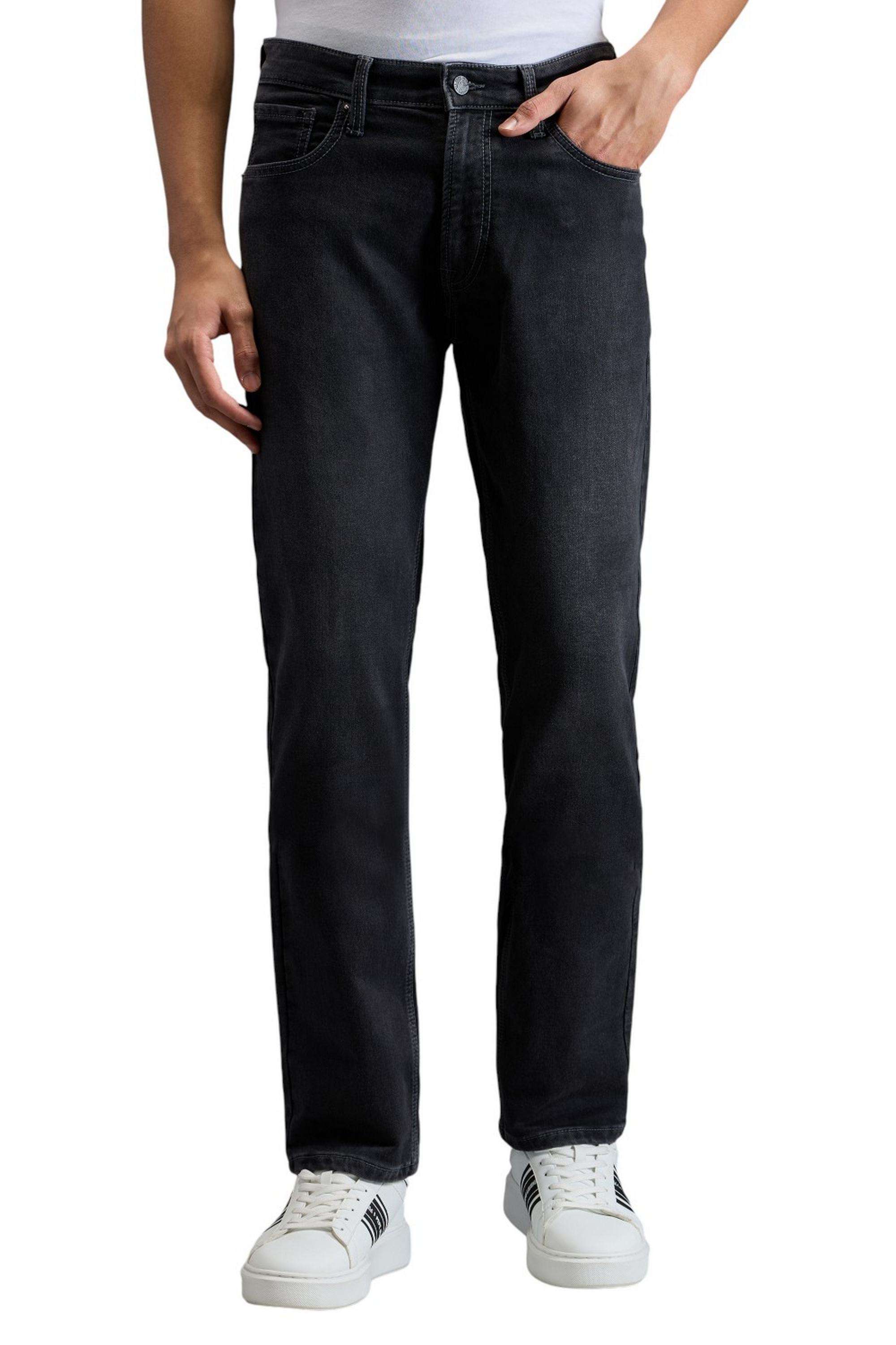 Solid-Polyester-Cotton-Straight-Fit-Men-s-Jeans